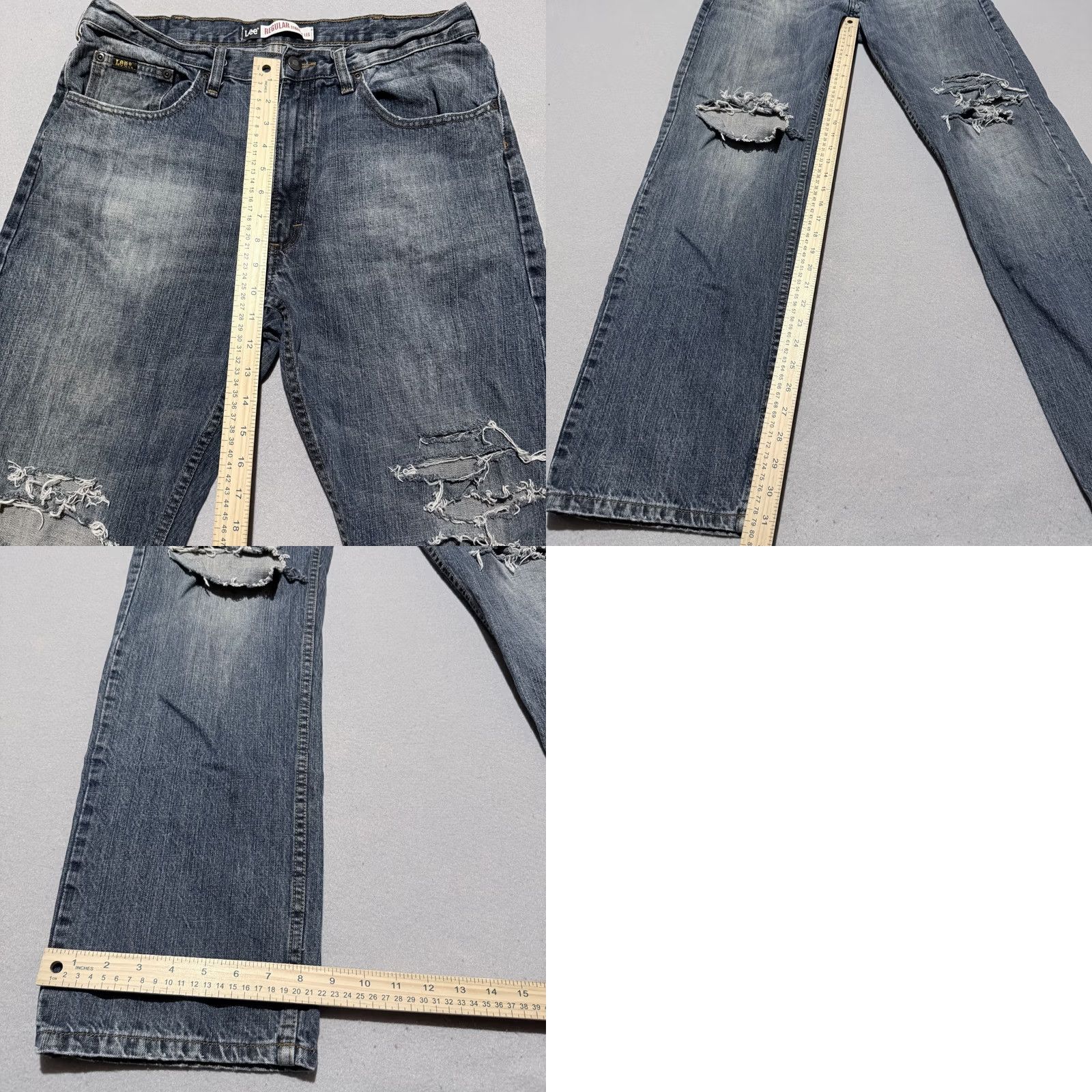 Lee Lee Jeans Men Jeans Blue Distressed Mid Rise Straight Zip Fly 34x31 Size US 34 / EU 50 - 9 Thumbnail