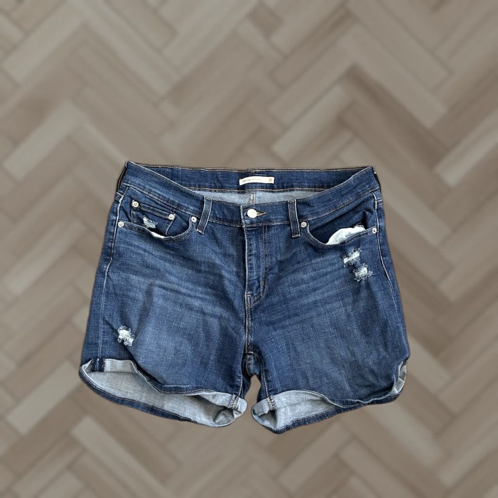 Levi's Levi's Women's Mid Length Cuffed Denim Shorts Size 32 Blue Distressed 5-Pocket Regular Stretch jeans? Size 24" / US 00 / IT 34 - 1 Thumbnail