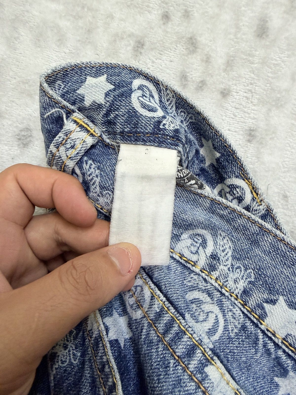 If Six Was Nine Co & Lu Washed All Over Monogram Full Print Denim Jeans Size US 31 - 15 Thumbnail