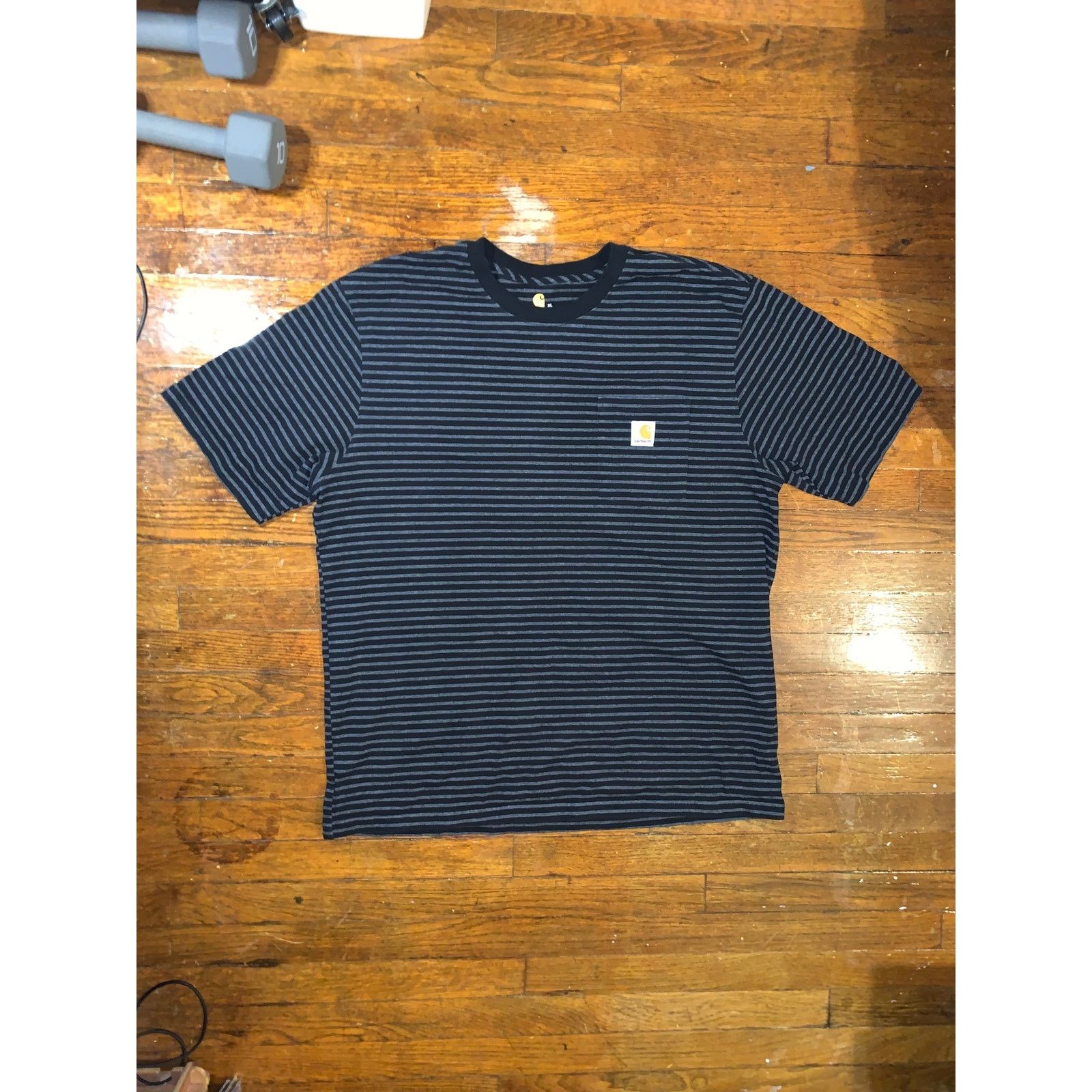 Carhartt K87 Striped Pocket T Shirt Gray Black XL Loose Fit