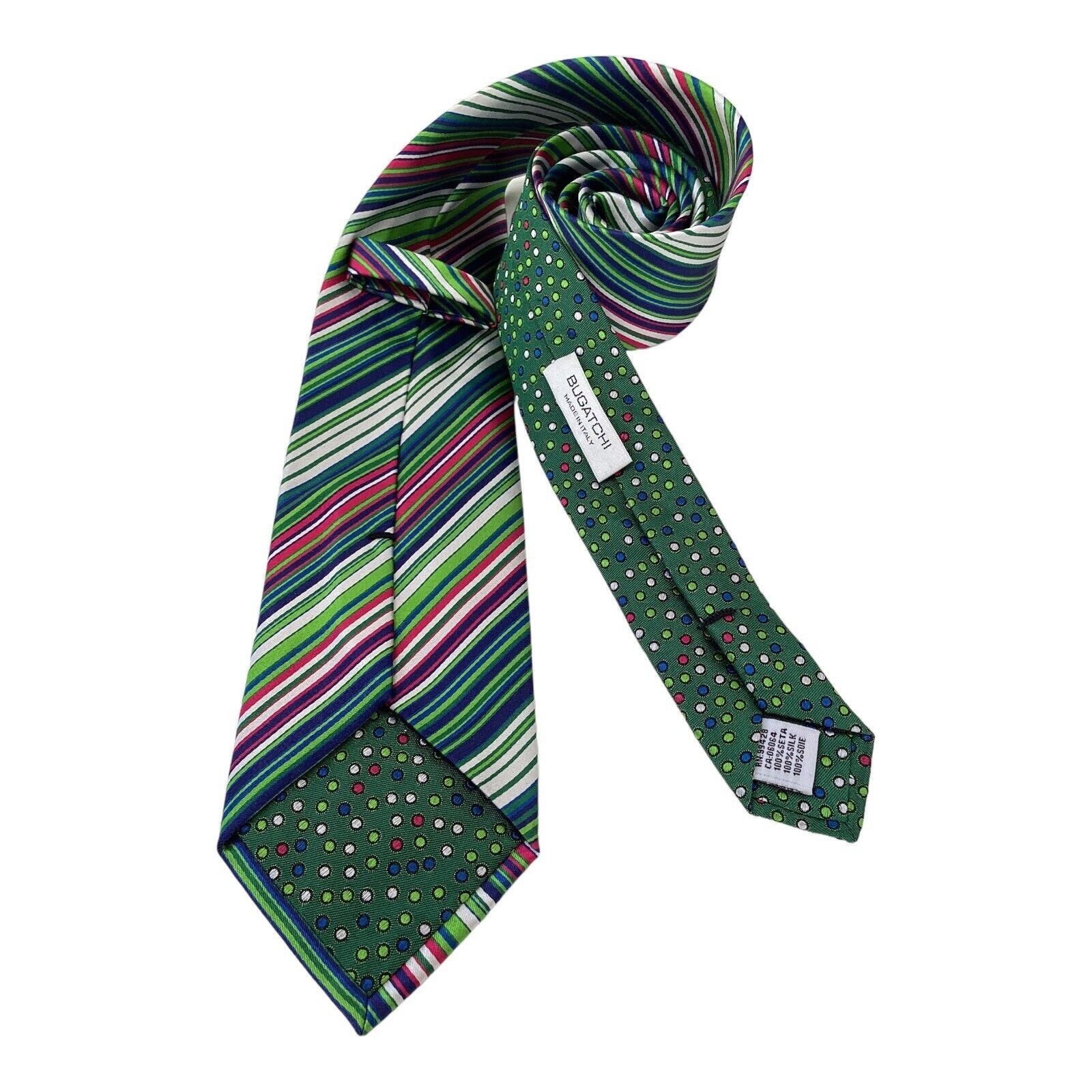 BUGATCHI BUGATCHI Green Striped Luxury Designer Silk Tie Made In Ital Size ONE SIZE - 2 Thumbnail