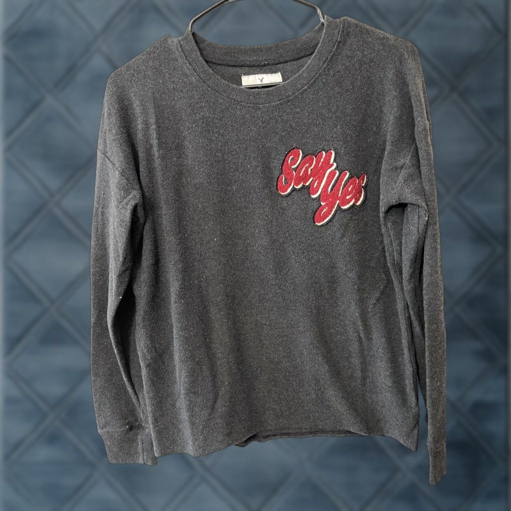 American Eagle Outfitters American Eagle Outfitters Sweatshirt Women’s S Charcoal Long Sleeve Round Neck Pullover Casual Activewear Knits Embroidered Gray Size S / US 4 / IT 40 - 1 Thumbnail