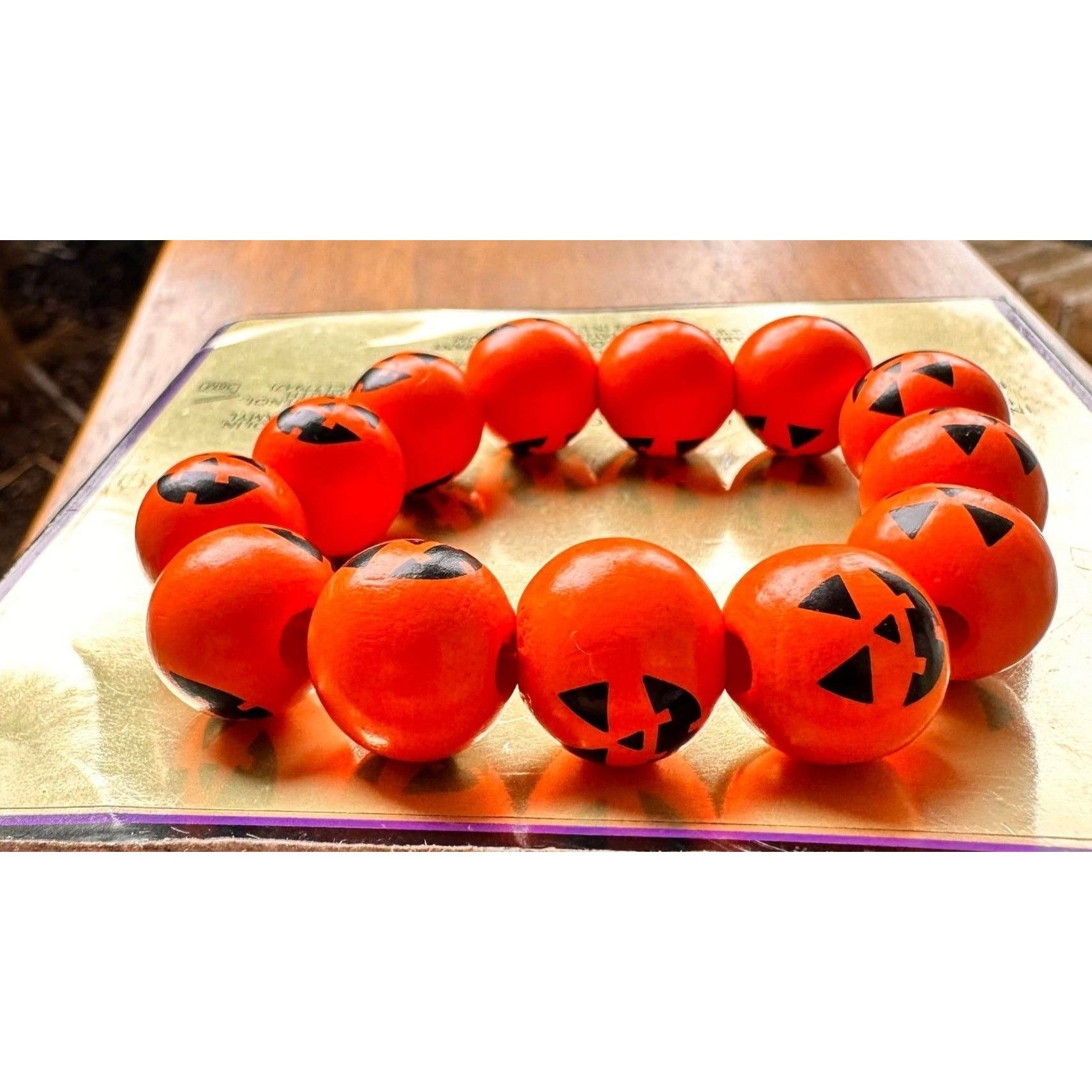 Handmade Jack O Lantern Halloween Stretch Bracelet New Wooden Beads O Size ONE SIZE - 2 Thumbnail
