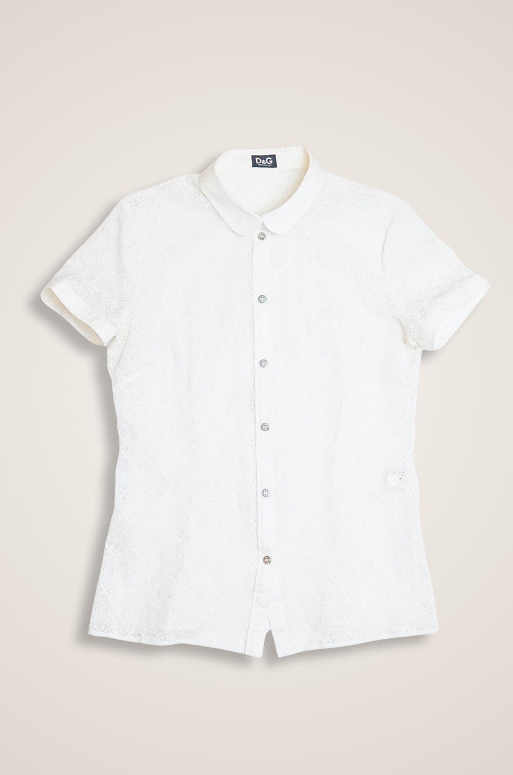 Dolce & Gabbana D&G Dolce & Gabbana White Lace Short Sleeve Shirt – Size M Size M / US 6-8 / IT 42-44 - 1 Thumbnail