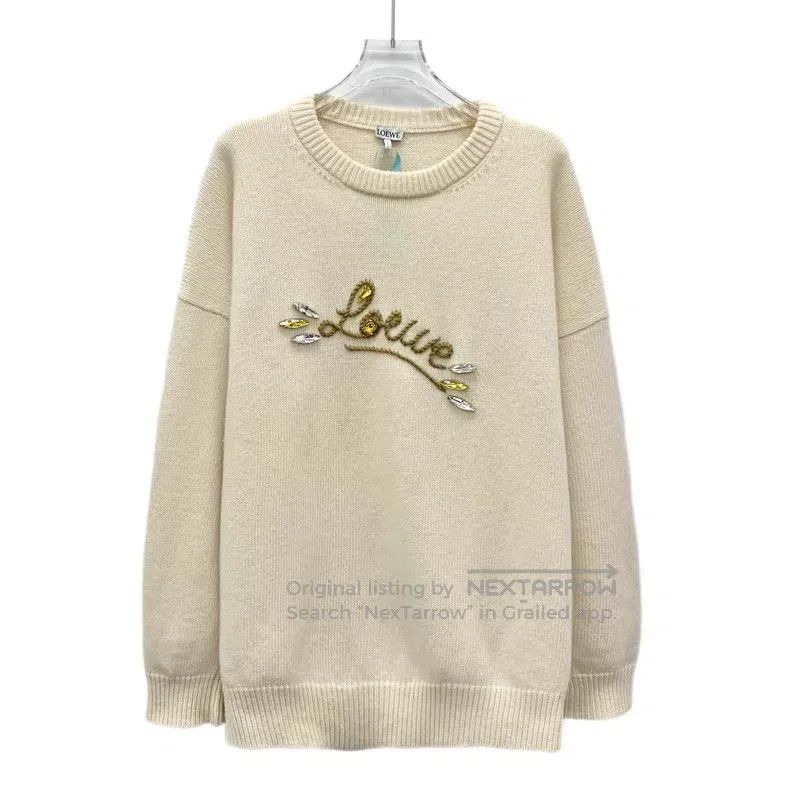 Loewe Loewe Beige Logo Letter Embroidered Diamond-studded Wool C Size L / US 10 / IT 46 - 1 Thumbnail