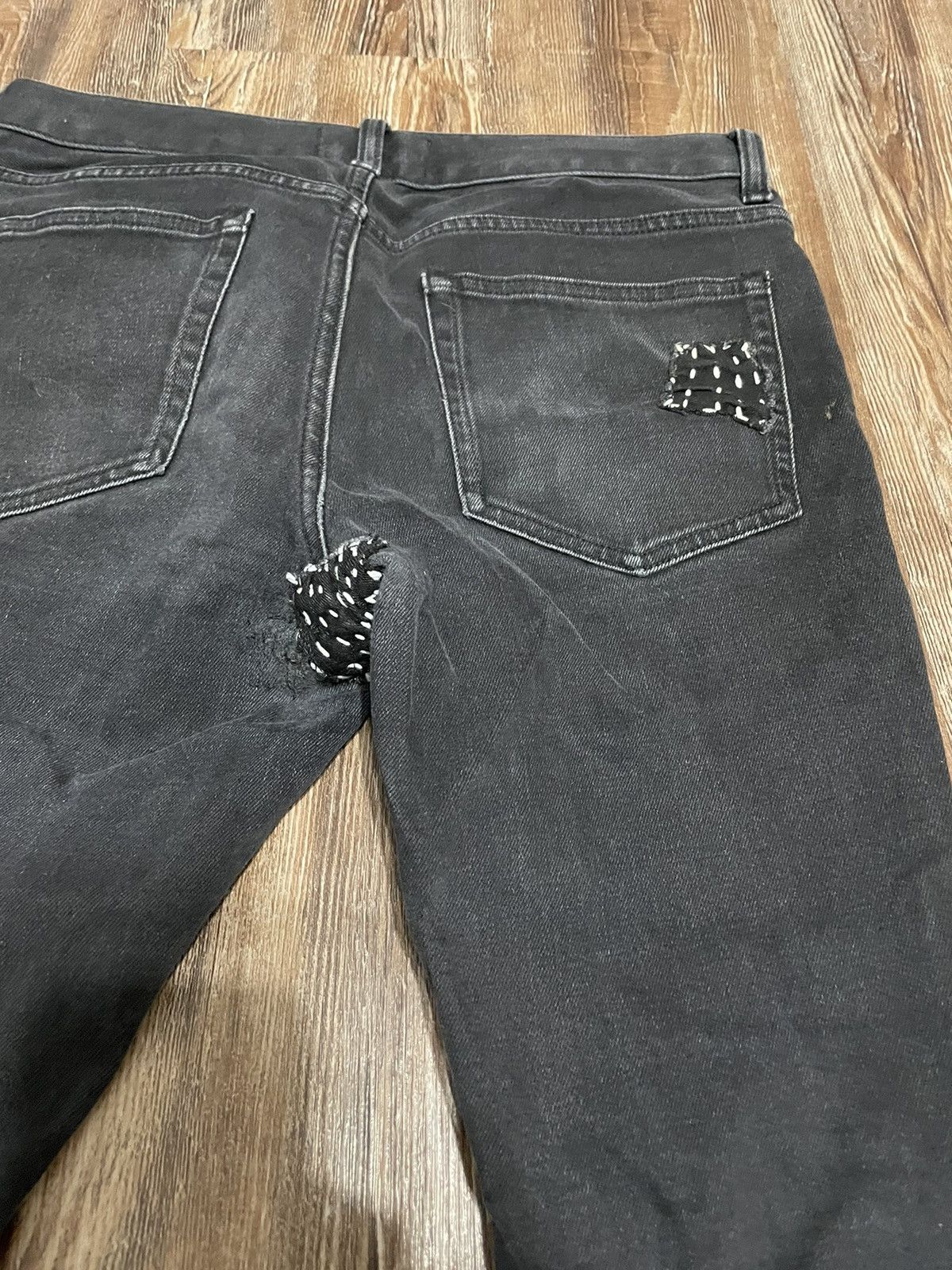 Everlane The Slim Jean Black Denim Boro Sashiko Stitch Patchwork Size US 30 / EU 46 - 6 Thumbnail