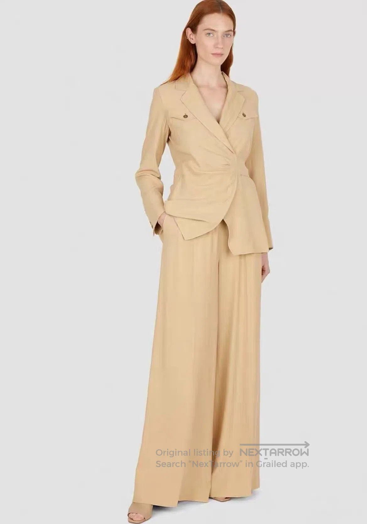 Max Mara Maxmara Beige Silk Jacket & Pants Suit. Size XXS / US 00 / IT 34 - 2 Thumbnail