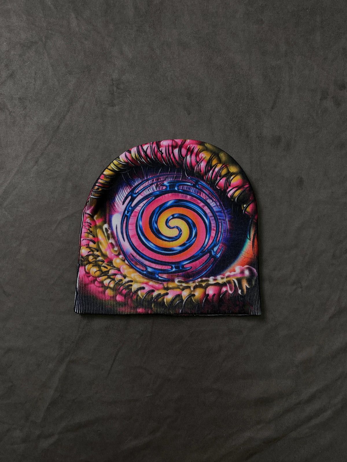 Japanese Brand Rare Psychedelic Swirl Eye No Cuff Knit Beanie Hat Multi OS Size ONE SIZE - 1 Thumbnail
