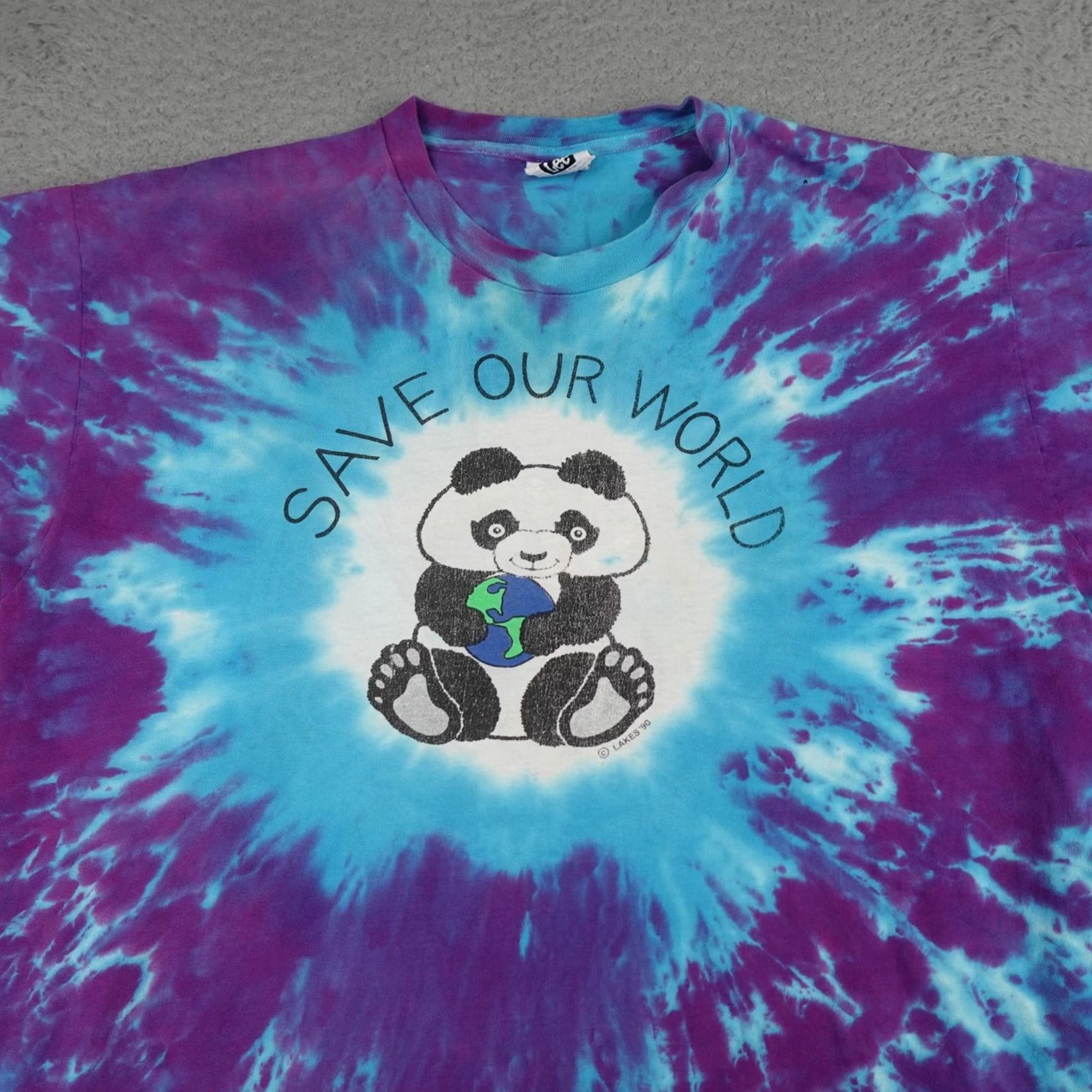 Lee VINTAGE Save Our World Panda Shirt Mens XL Blue Purple Tie Dye Made in USA 90s Size US XL / EU 56 / 4 - 4 Thumbnail
