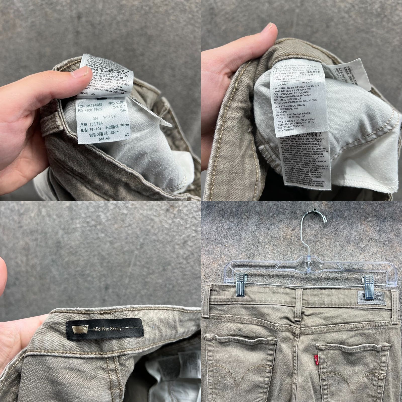 Levi's VINTAGE Levi's Jeans Mens 31x32 Khaki Mid Rise Skinny Fit Cotton Tan Beige Denim 31 Inseam 32 Pockets Button Closure Regular Fit Size US 31 - 8 Thumbnail