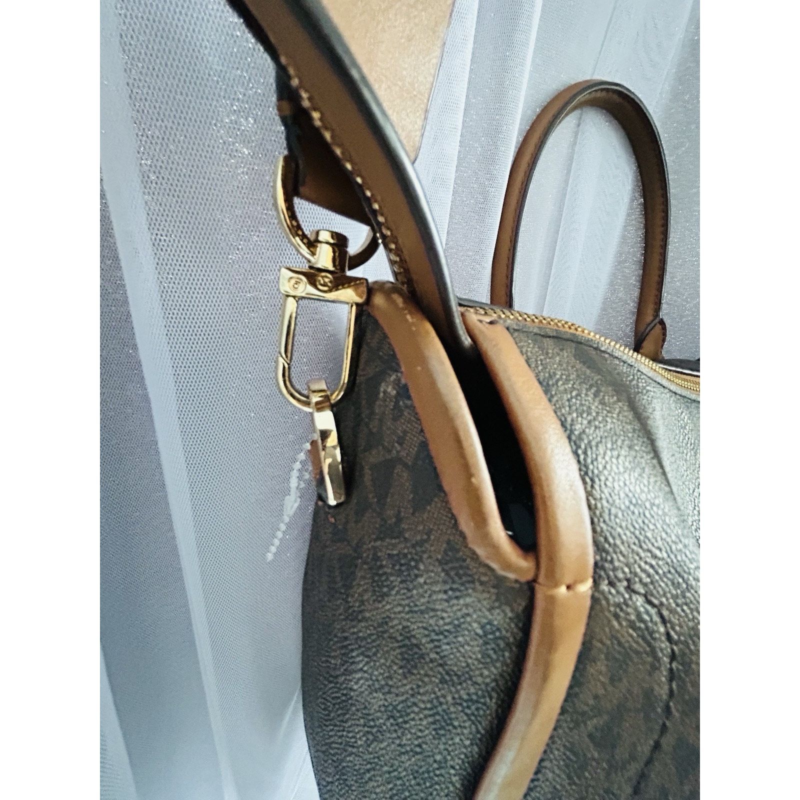 Michael Kors Michael Kors Carine Medium Brown Acorn Gold Satchel Handbag Size ONE SIZE - 7 Thumbnail