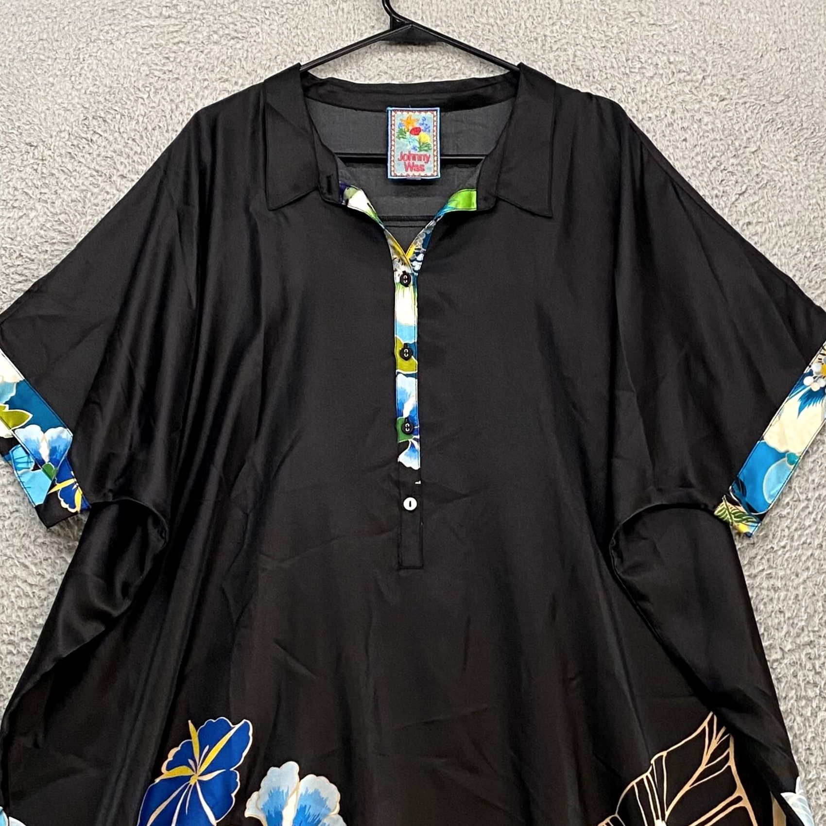 Johnny Was Johnny Was Silk Dress Womens Large Oversized Araia 100% Silk Beach Cruise Resort Floral Black Size L / US 10 / IT 46 - 2 Thumbnail