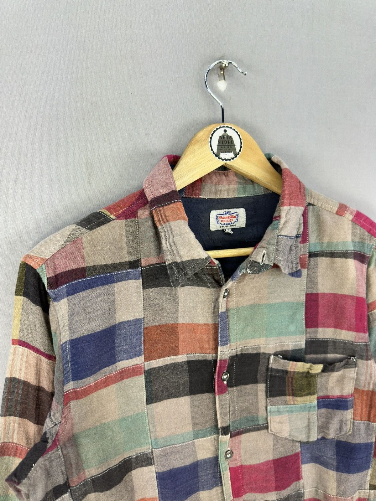 Japanese Brand Chiang Mai Deluxe Rare Patchwork Flannel Shirt Button Up Size US M / EU 48-50 / 2 - 2 Thumbnail