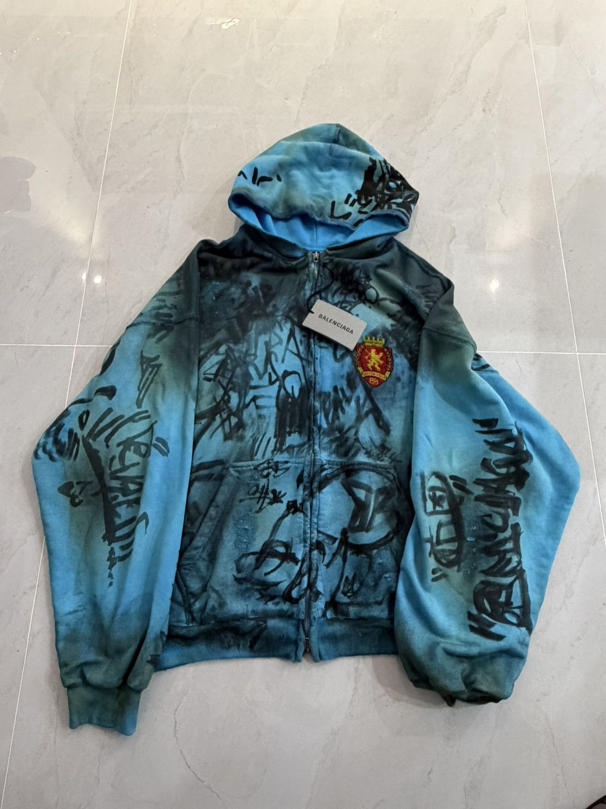 Balenciaga Balenciaga SS23 Blue Skate Graffiti Zip Hoodie Sz.S Size US S / EU 44-46 / 1 - 1 Thumbnail