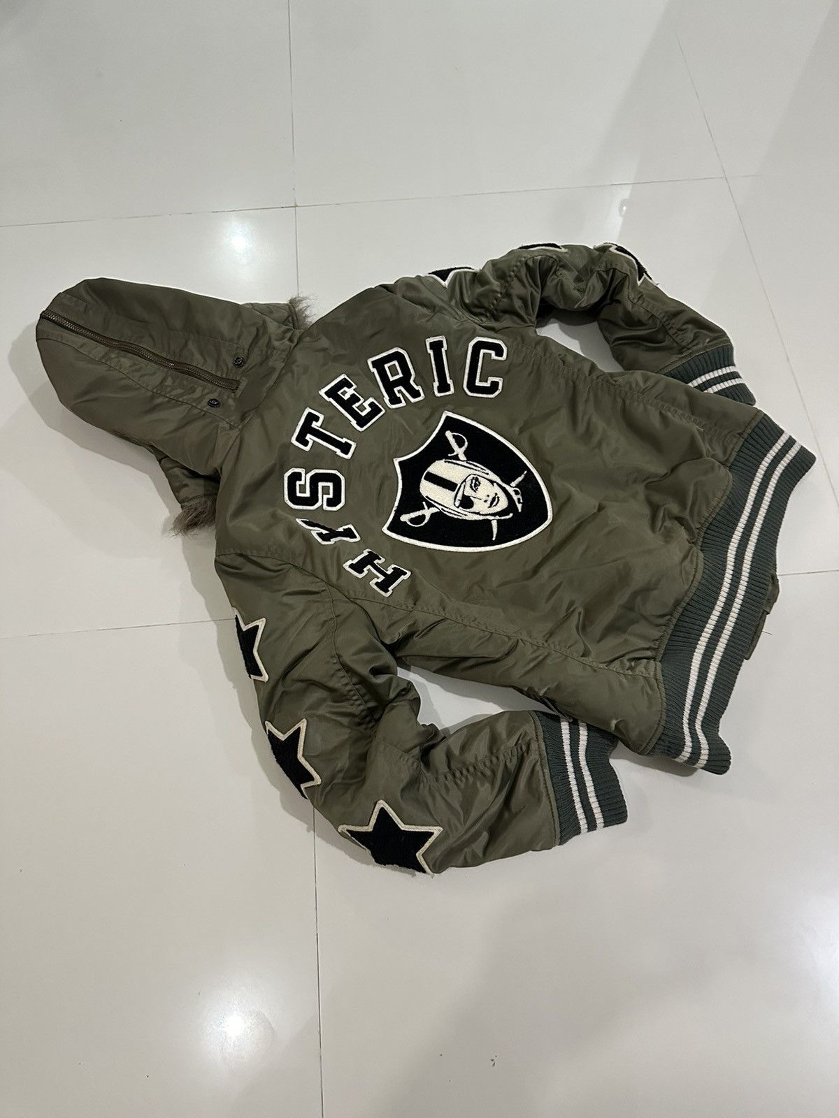 image of Hysteric Glamour X Raiders Primaloft Airforce Jacket in Green, Men's (Size Small)