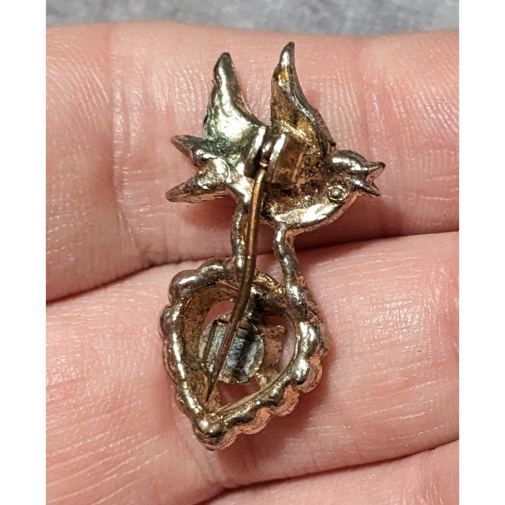 Other Vintage Rhinestone Bird Carrying Heart Brooch Size ONE SIZE - 6 Thumbnail
