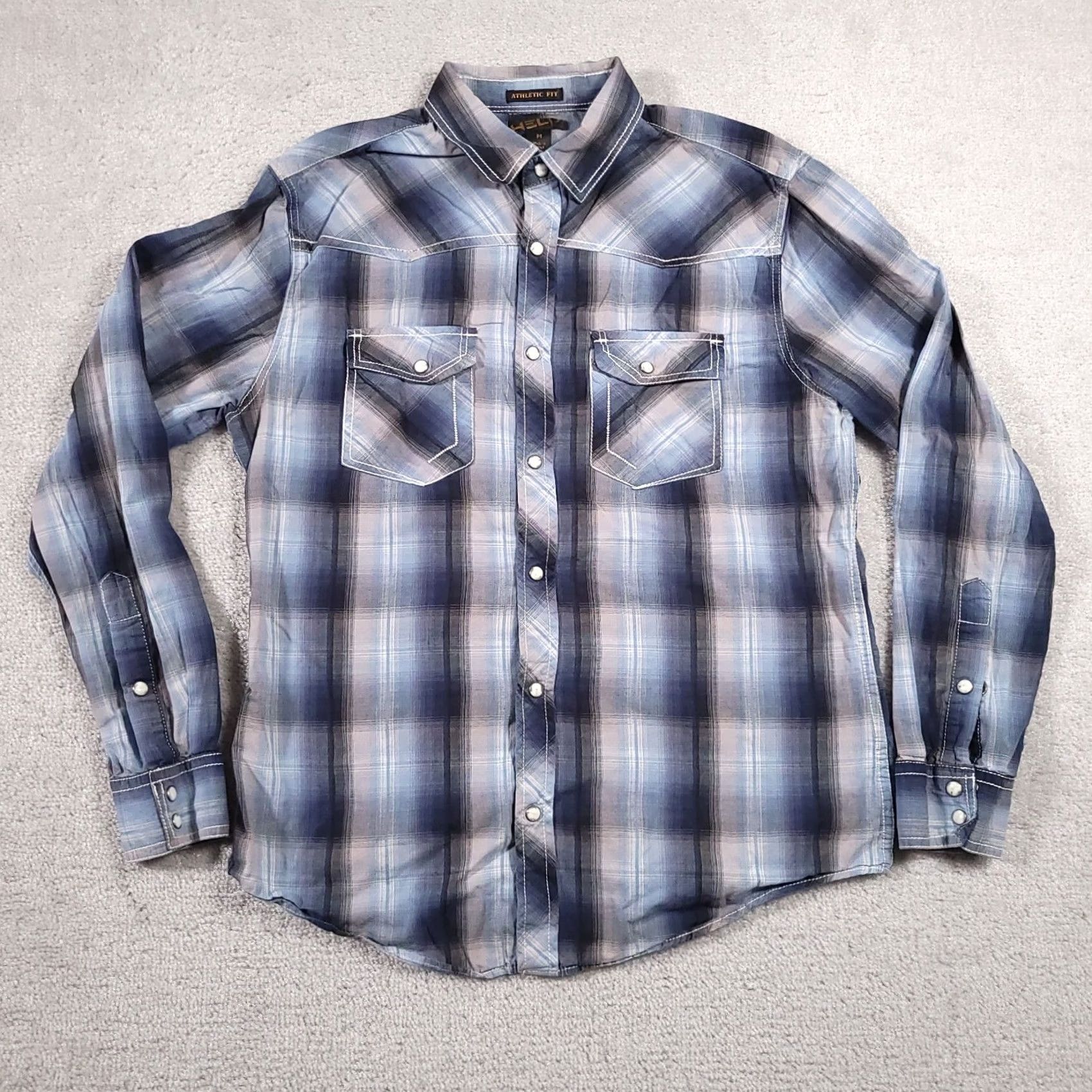 Vintage HELIX Mens Medium Blue & Gray Plaid Pearl Snap Athletic Fit Western Rodeo Size US M / EU 48-50 / 2 - 2 Thumbnail