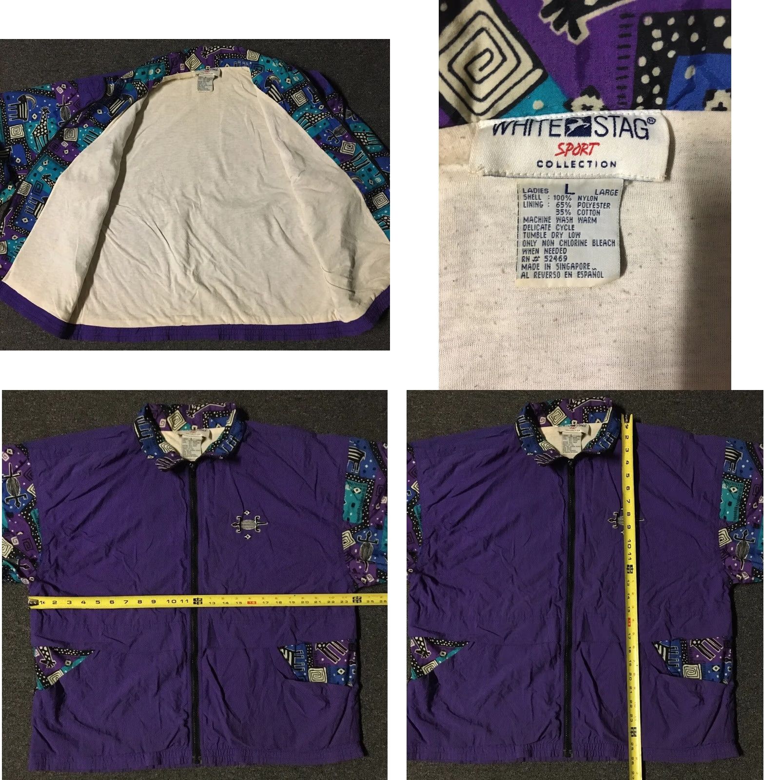 Vintage VINTAGE 90s Abstract Animal Art jacket Mens M Purple Hip Hop Vaporwave 80s 90s Nautical Punk Retro Windbreaker White Stag Jacket Size US M / EU 48-50 / 2 - 8 Thumbnail