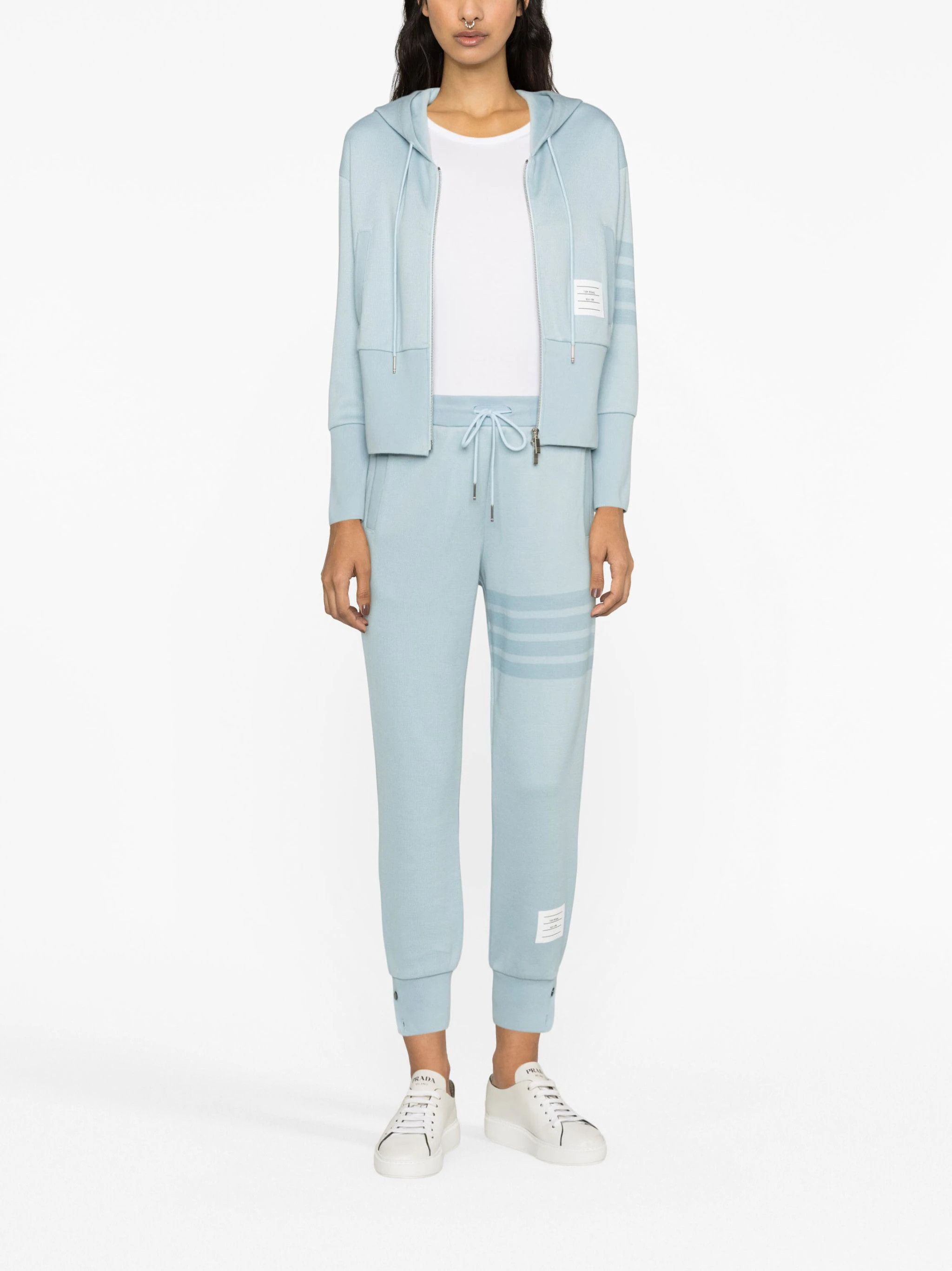 Thom Browne o1s22i1n0924 4-Bar Cotton Knit Joggers in Light Blue Size 27" / US 4 / IT 40 - 2 Thumbnail