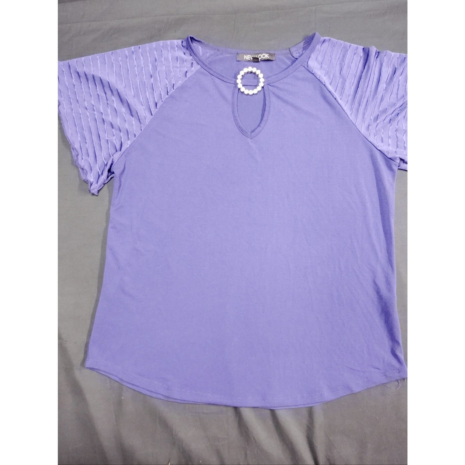 New Look New Look Purple Short Sleeve with Keyhole Decorative Ring Size L / US 10 / IT 46 - 1 Thumbnail