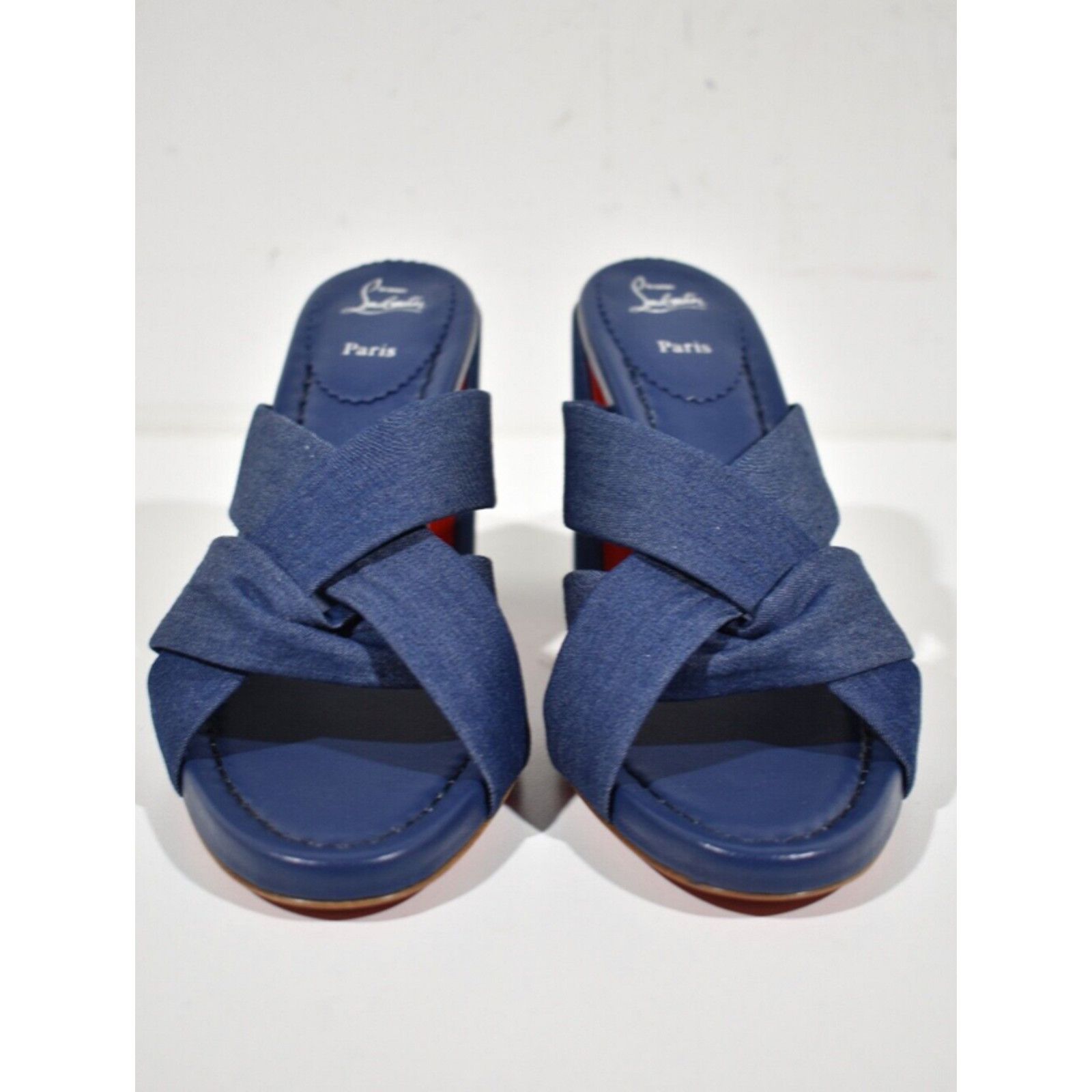 Christian Louboutin Disco Club 85 Blue Denim Backless Mule Sandal Heel 37.5 Size US 7.5 / IT 37.5 - 4 Thumbnail