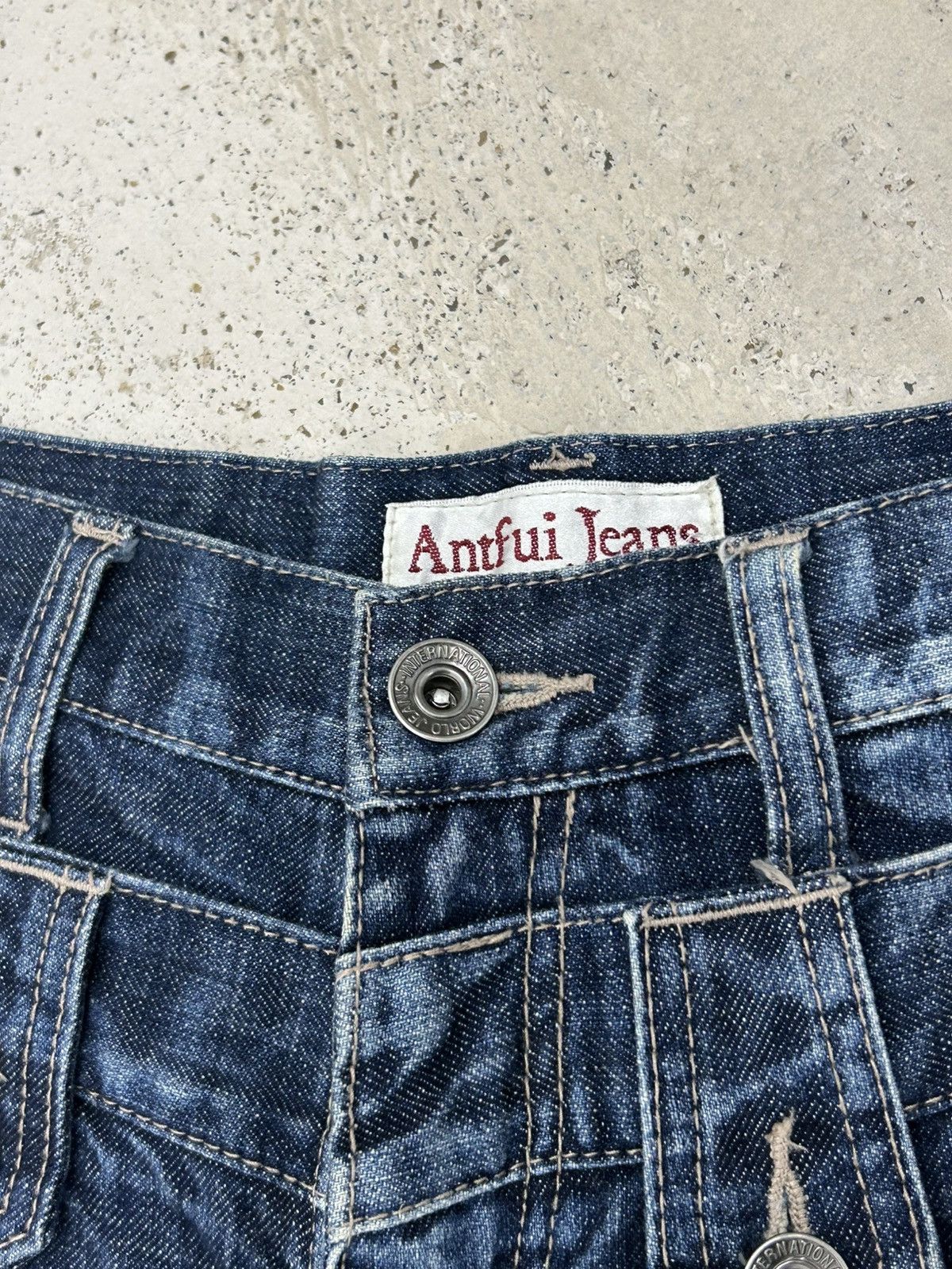 Le Grande Bleu (L.G.B.) Antfui Double Waist Denim Jean Whiskering Washed Size US 31 - 14 Thumbnail