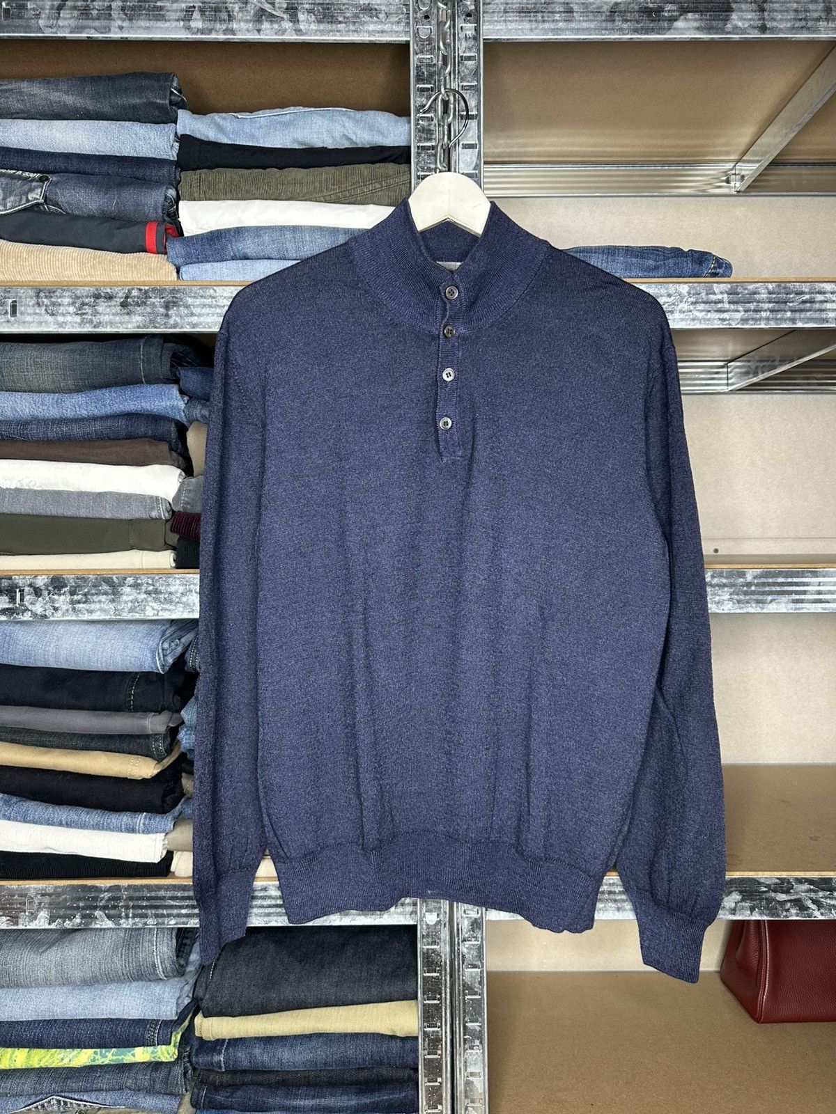 Boggi Boggi Milano Men's Virgin Wool Mock Neck Button Sweater Size US M / EU 48-50 / 2 - 1 Thumbnail