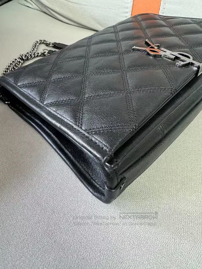 Saint Laurent Paris Saint Laurent Paris Silver Logo Diamond Quilted Lamb Leath Size ONE SIZE - 4 Thumbnail