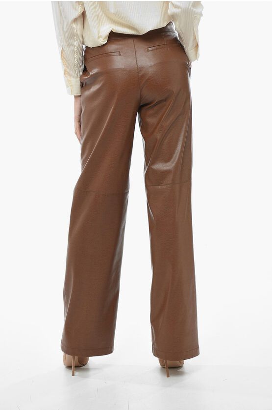 MSGM og1mm0724 Straight Fit Leather Pants in Brown Size 27" / US 4 / IT 40 - 2 Thumbnail