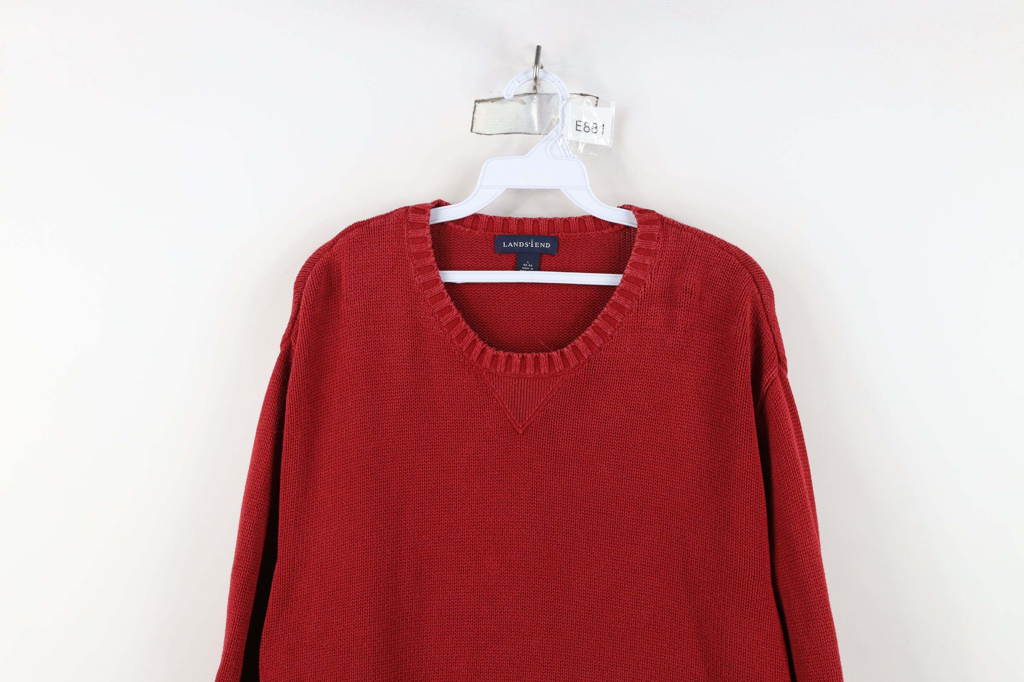 Lands' End Vintage 90s Lands End Blank Cotton Knit Crewneck Sweater Red Size US L / EU 52-54 / 3 - 2 Thumbnail