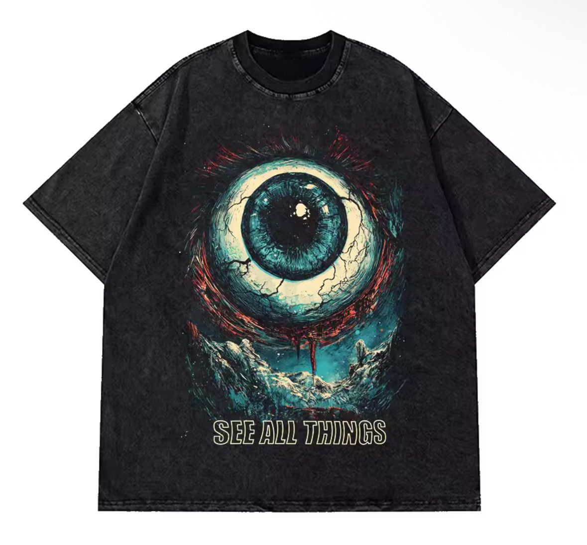 Japanese Brand Y2K Vintage Gothic See All Things Eye Print Washed T-Shirt Size US XL / EU 56 / 4 - 1 Thumbnail