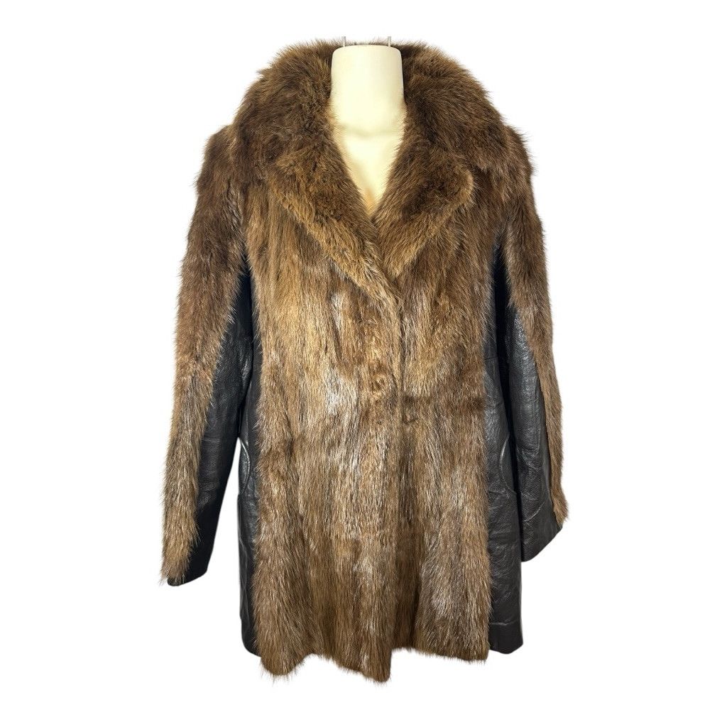 Handmade Rare Vintage Mob Wife Real Mink Fur and Leather Long Coat Size M / US 6-8 / IT 42-44 - 1 Thumbnail