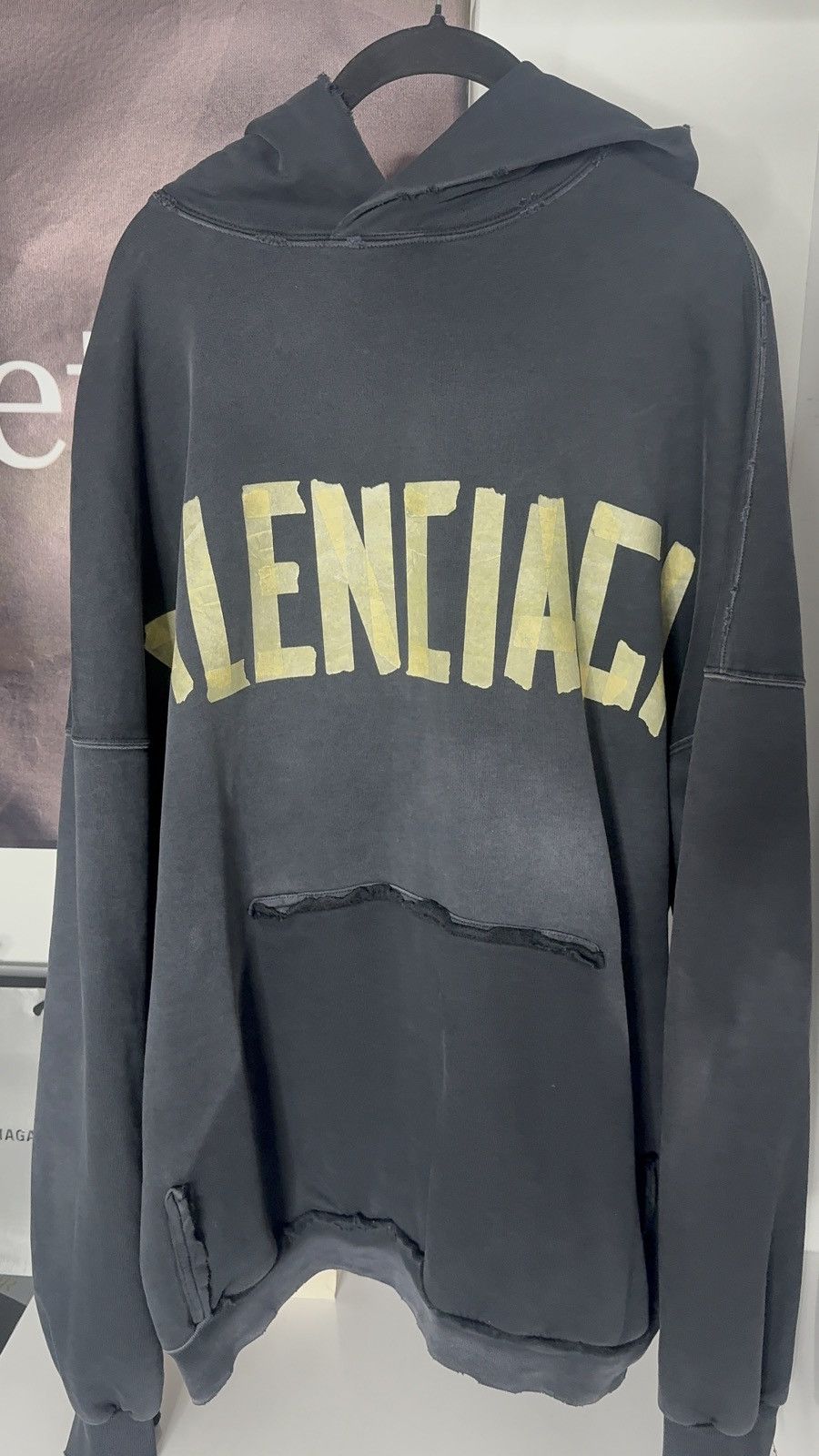 Balenciaga ✅ Balenciaga Tape Type Washed Navy Blue Hoodie Distressed 2 Size US S / EU 44-46 / 1 - 2 Thumbnail