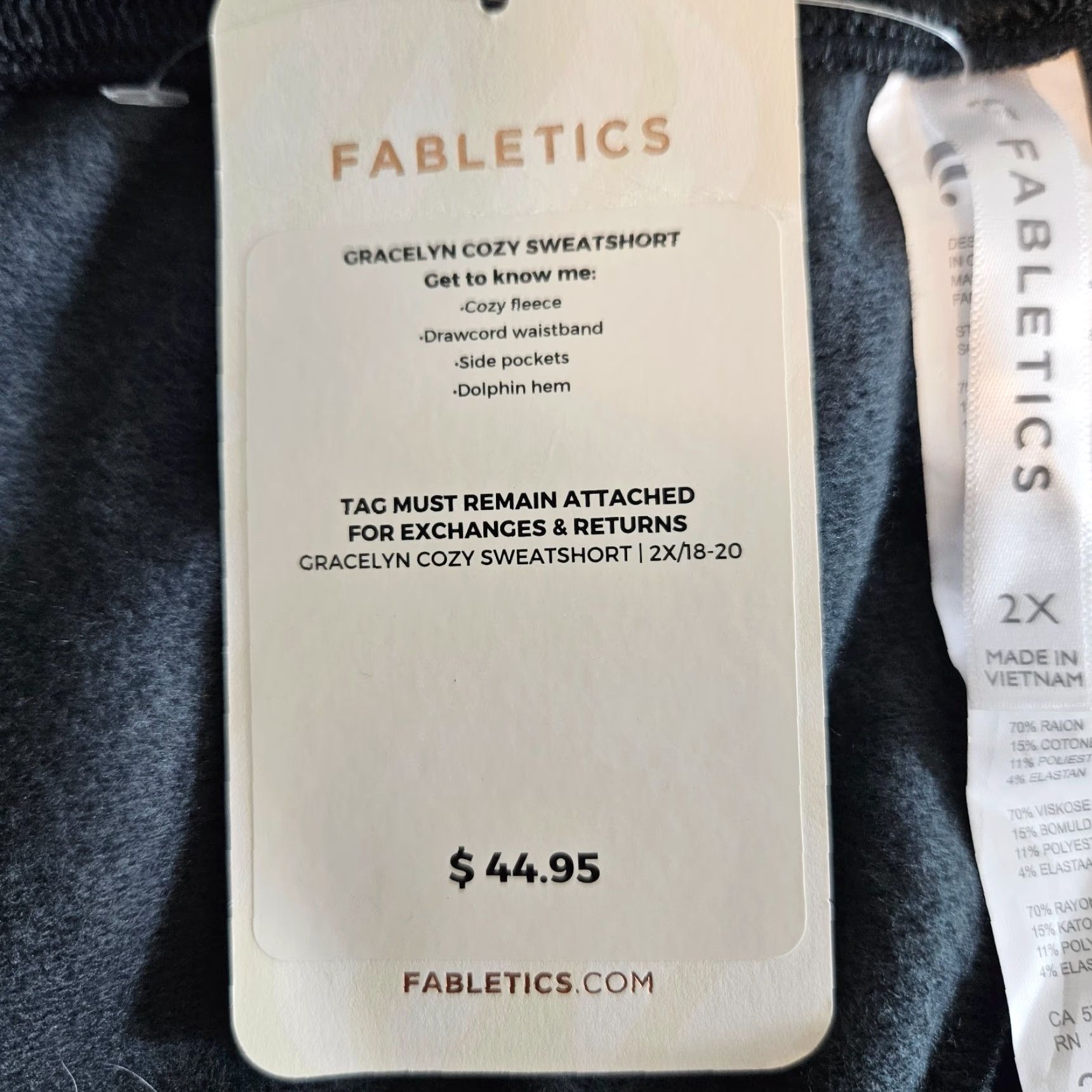 Fabletics Fabletics Gracelyn Sweatshorts Sweat Shorts Black 2X Pockets Drawstring Womens Plus Short Size ONE SIZE - 3 Thumbnail