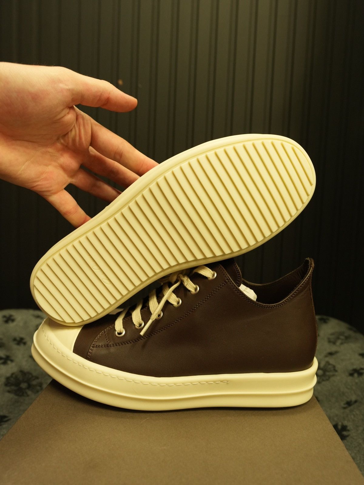 Rick Owens × Rick Owens Drkshdw Rick Owens Brown Leather Low Top Sneakers Size US 8 / EU 41 - 3 Thumbnail