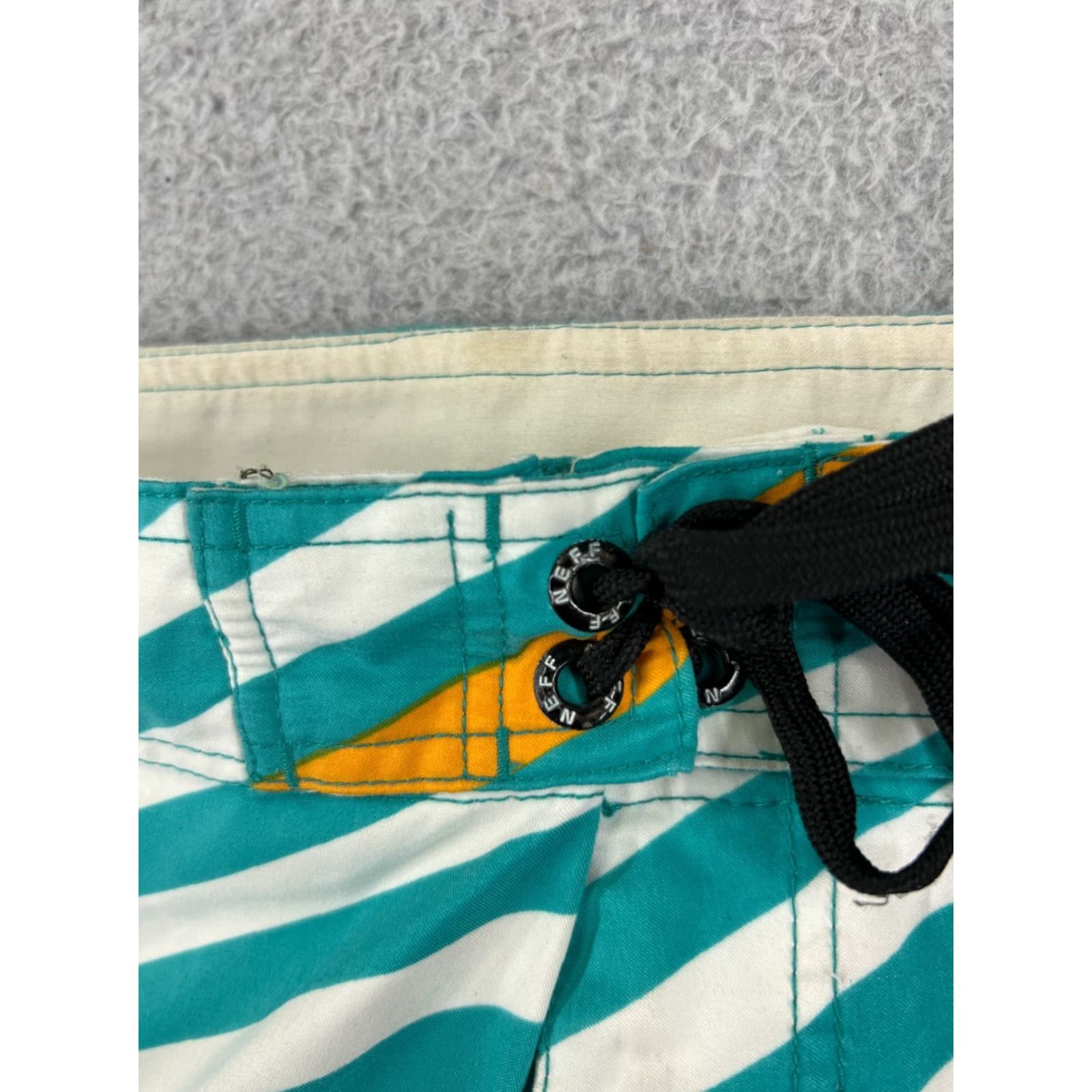 Vintage NEFF Swim Trunks Men 34 Teal Board Shorts Polyester Bathing Suit Surf Retro Look Green Pockets Drawstring Breathable 100% Polyester Mens Bottom Size US 34 / EU 50 - 4 Thumbnail