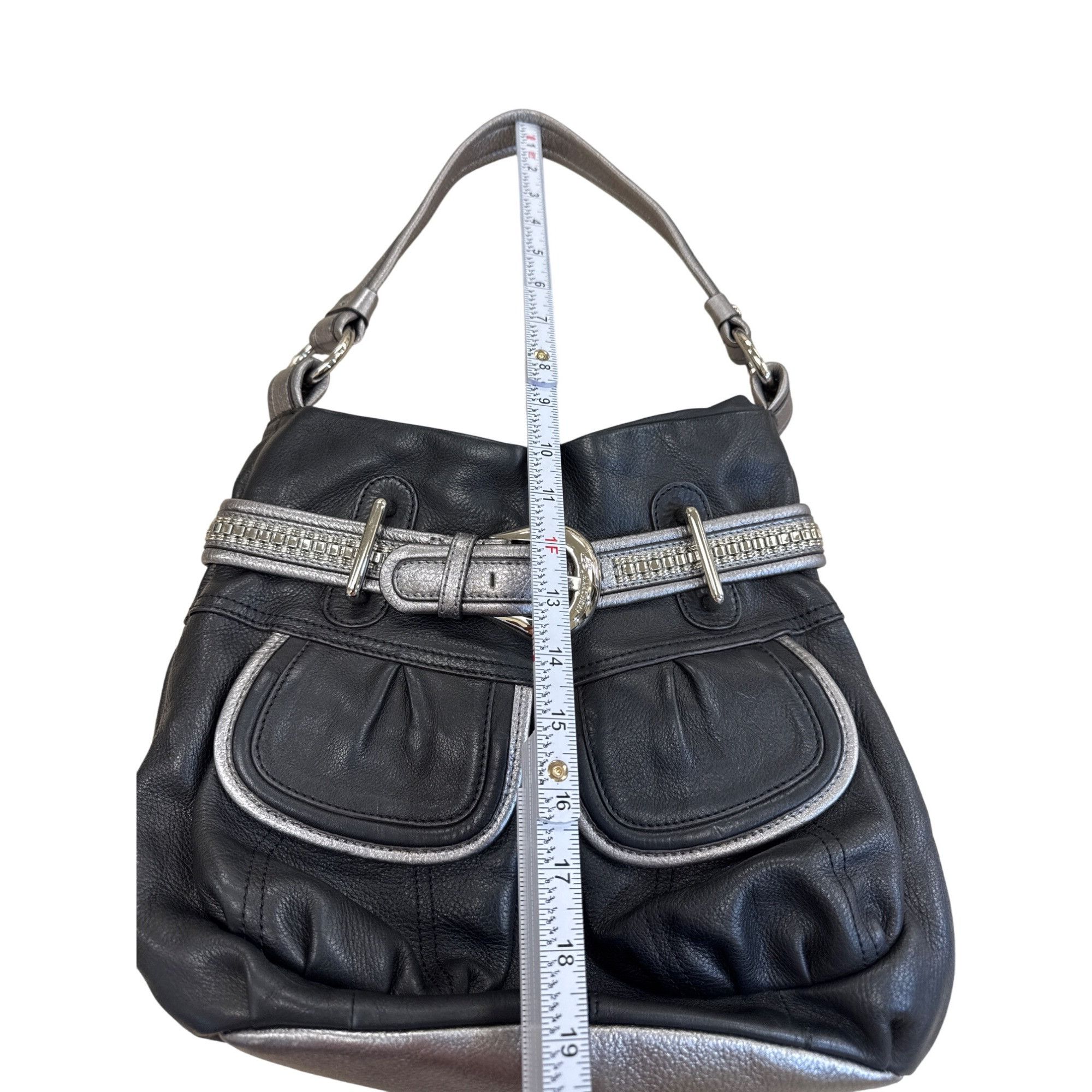 Designer B. Makowsky Womens Black & Silver Leather Hobo Handbag Purse Size ONE SIZE - 5 Thumbnail