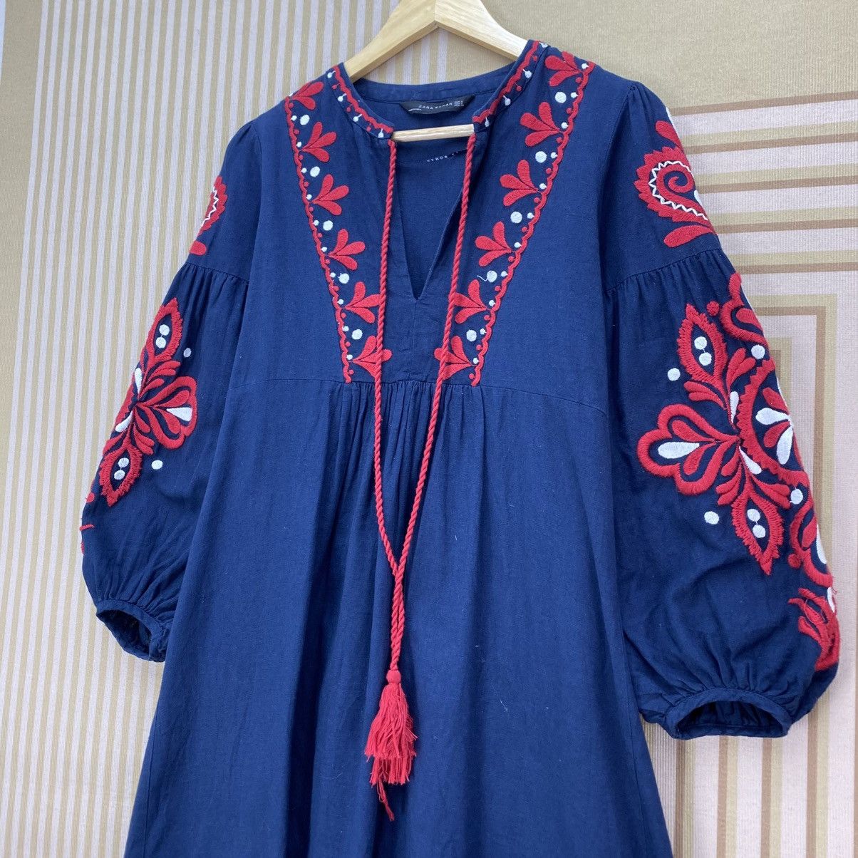 Zara 🫶 Zara Navy Balloon Sleeve Embroidered Midi Kaftan Size M / US 6-8 / IT 42-44 - 5 Thumbnail