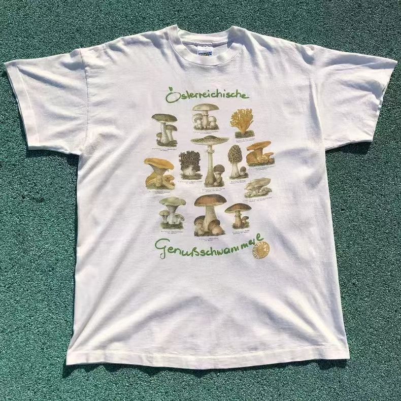 Vintage White Washed Vintage Mushroom Print T-Shirt Size US M / EU 48-50 / 2 - 1 Thumbnail