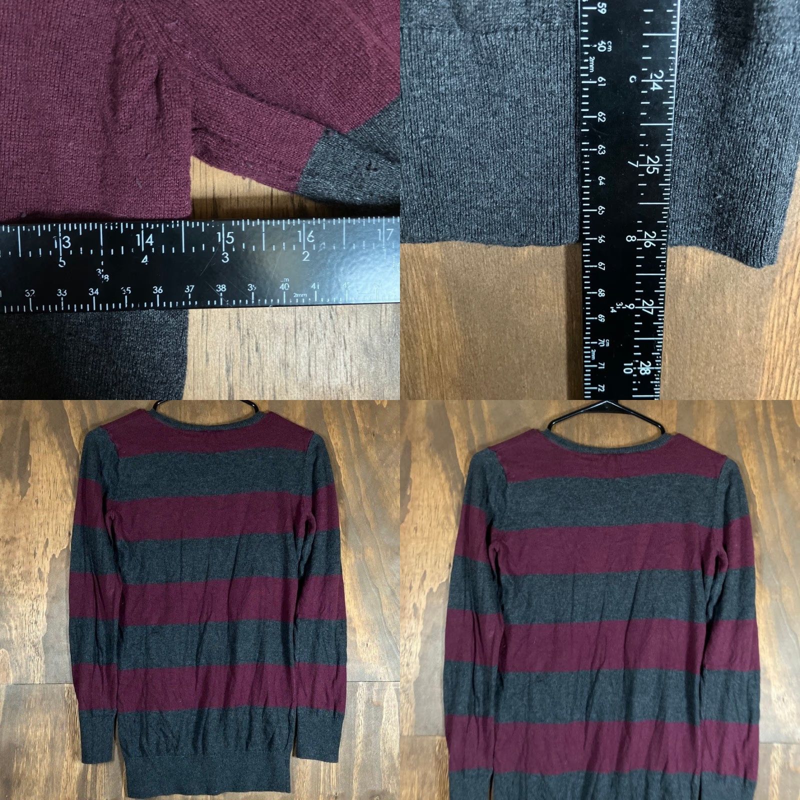 Ann Taylor Ann Taylor LOFT Sweater XS Burgundy Gray Striped Crew Neck Long Sleeve Womens Size XS / US 0-2 / IT 36-38 - 8 Thumbnail