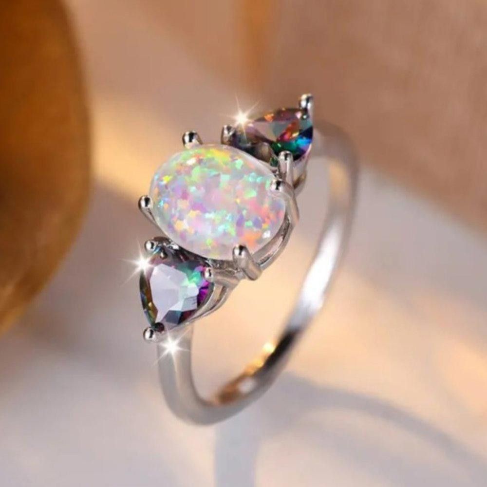 Designer White Opal & Heart Shaped Mystical Topaz Ring - Size 7 Size ONE SIZE - 1 Thumbnail