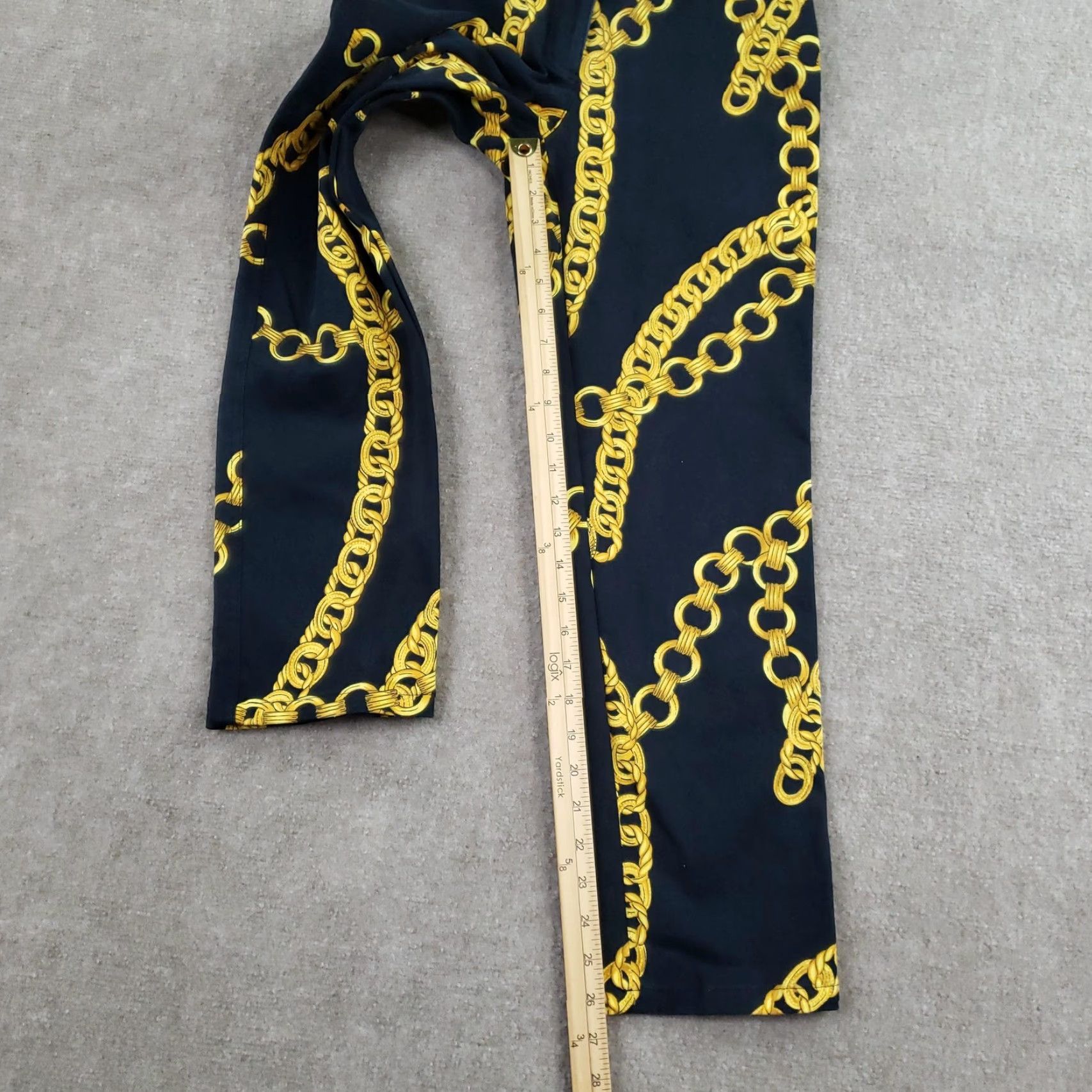 Vintage Carlisle Womens Pants 2 Blue Gold Chain Print High Rise Straight Leg Stretch Dress Pants Geometric Pockets Button Zip casual Womens Size 26" / US 2 / IT 38 - 2 Thumbnail