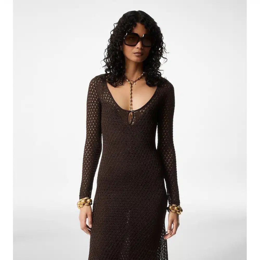 Tom Ford o1loc1c0825 ACK416 Openwork Lurex Scoop Neck Maxi Dress Size XS / US 0-2 / IT 36-38 - 2 Thumbnail