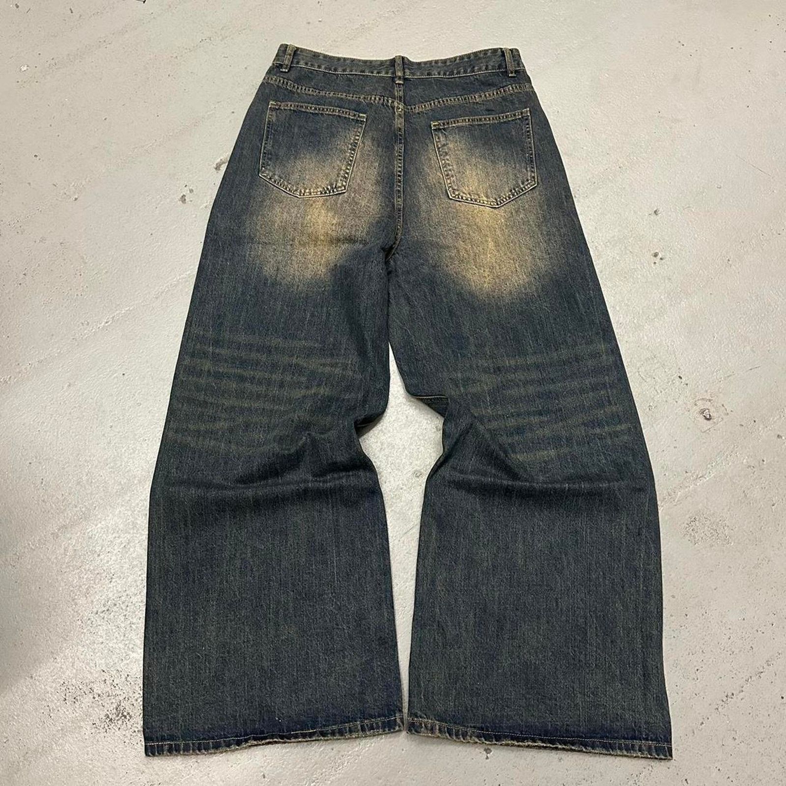NAVY DESERT WIDE LEG BAGGY DENIM WAIST 34 FLAT