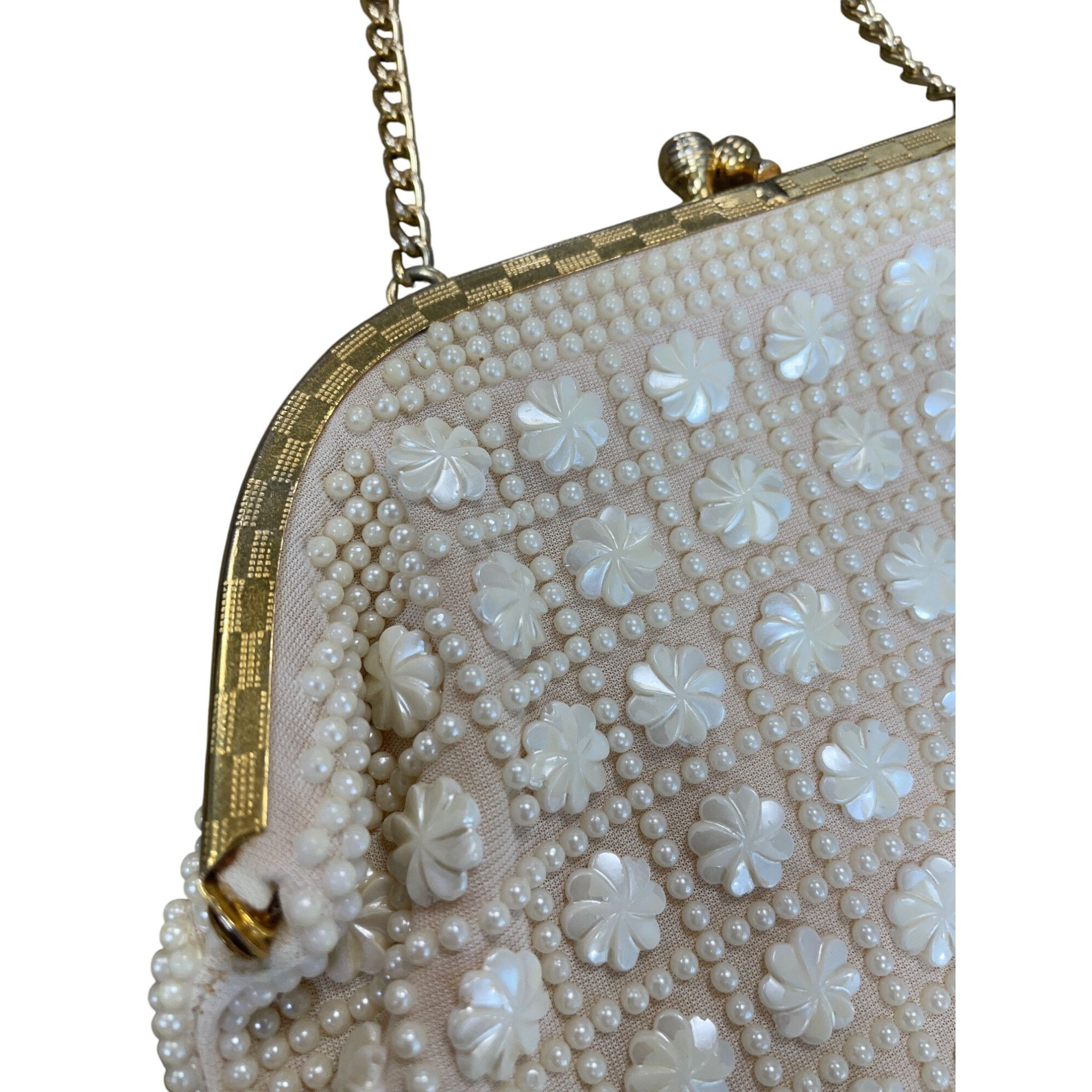 Handmade Vintage Honk Kong Pearl Flower Beaded Evening Clutch Purse S Size ONE SIZE - 2 Thumbnail