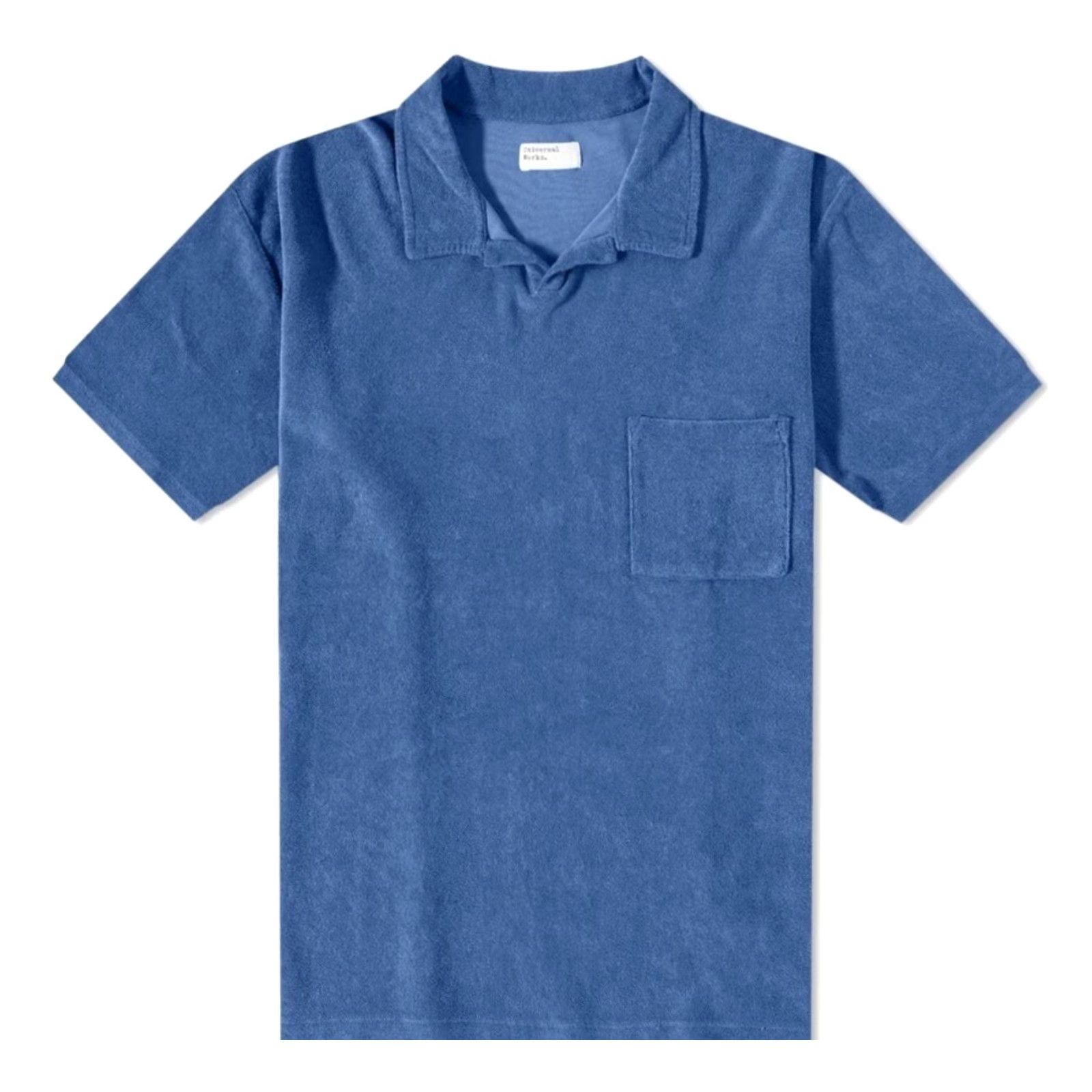 Universal Works VINTAGE Universal Works Polo Shirt XL Men Blue Open Collar Terry Fleece S/S Vacation University Theme Mens Size US XL / EU 56 / 4 - 3 Thumbnail