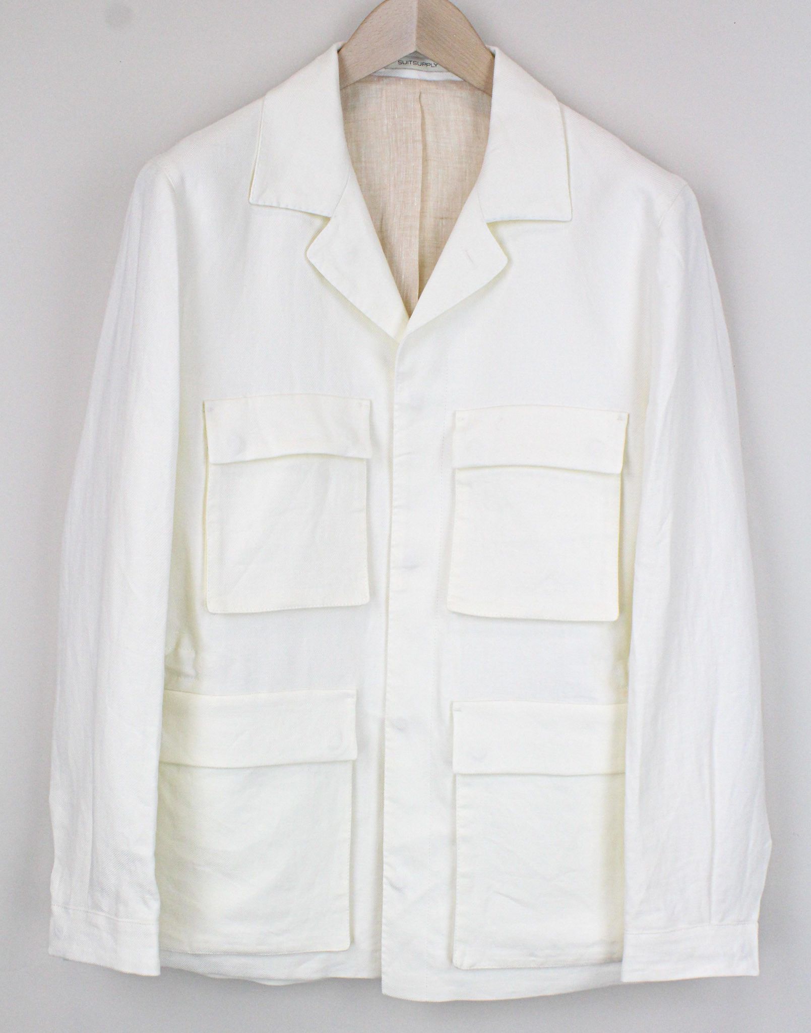 image of Suitsupply Vasto Uk36R White Slim Safarilinen Twilljacket 70812, Men's (Size Small)