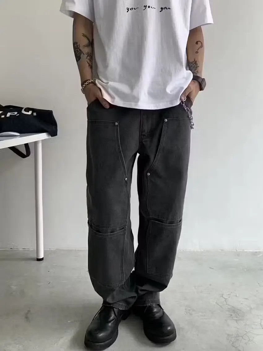 Designer × Japanese Brand Black baggy washed and distressed jeans Size US 33 - 1 Thumbnail