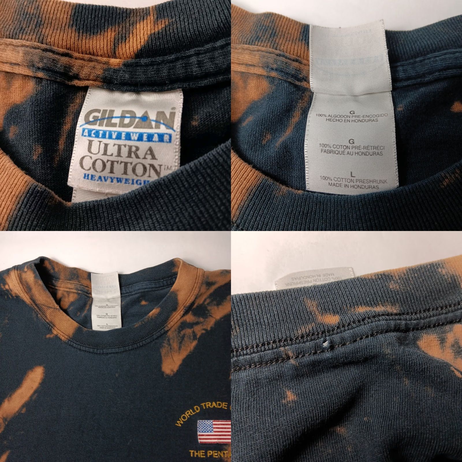 Gildan VINTAGE Gildan USA Military T-Shirt Large Bleach Dye 911 World Trade Center Pentagon Bombers 3 Wise Men Black Men Size US L / EU 52-54 / 3 - 8 Thumbnail