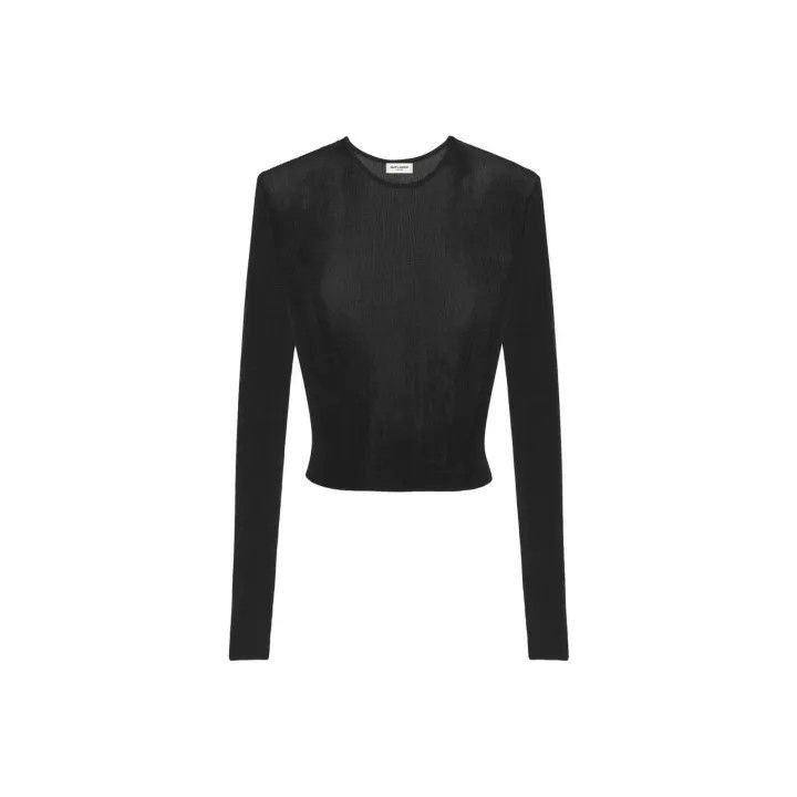 Saint Laurent Paris Saint Laurent Black Long Sleeve Knit Top -2507 Size M / US 6-8 / IT 42-44 - 1 Thumbnail